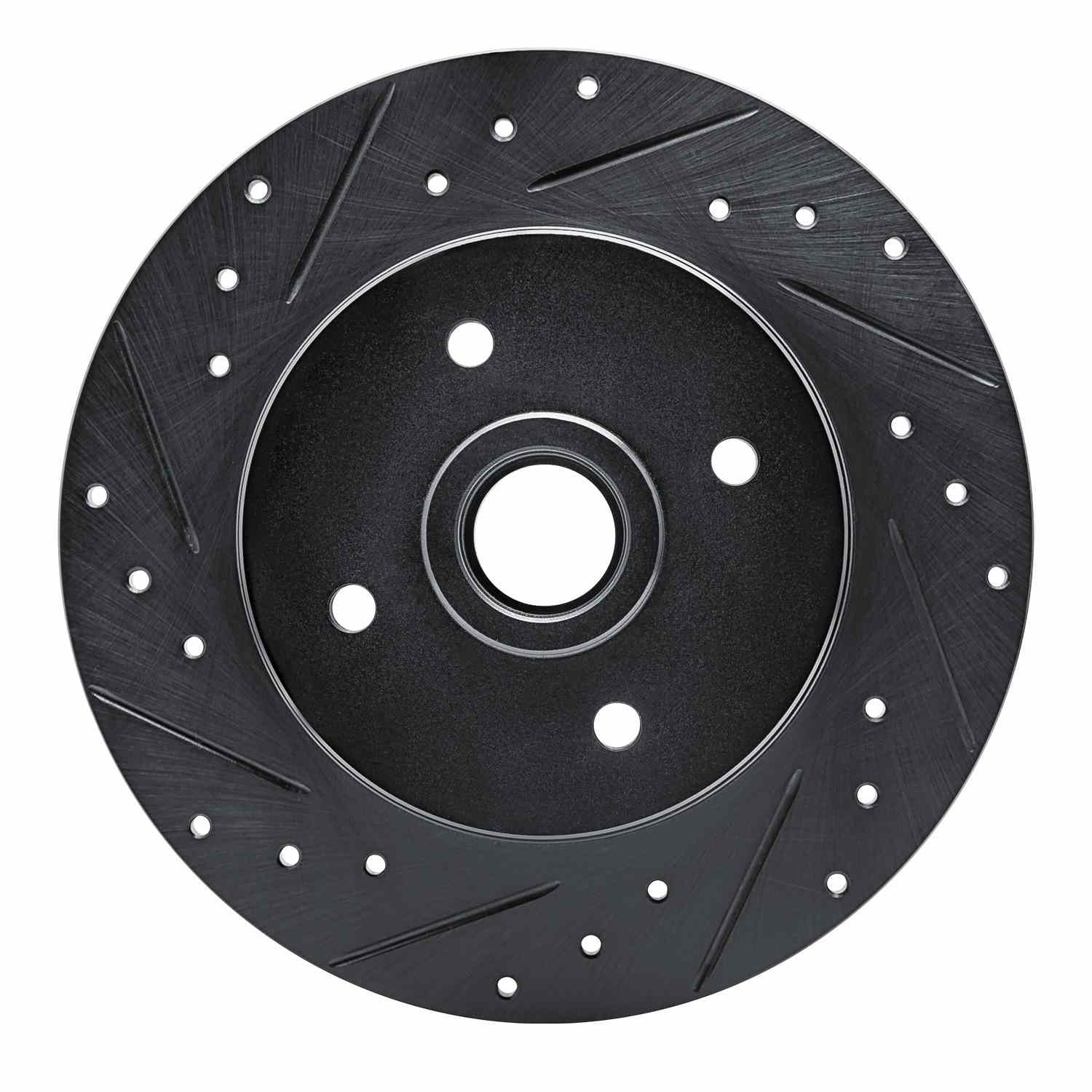 R1 Concepts 84-87 Nissan Maxima Rear Left Drilled & Slotted Black Brake Rotor