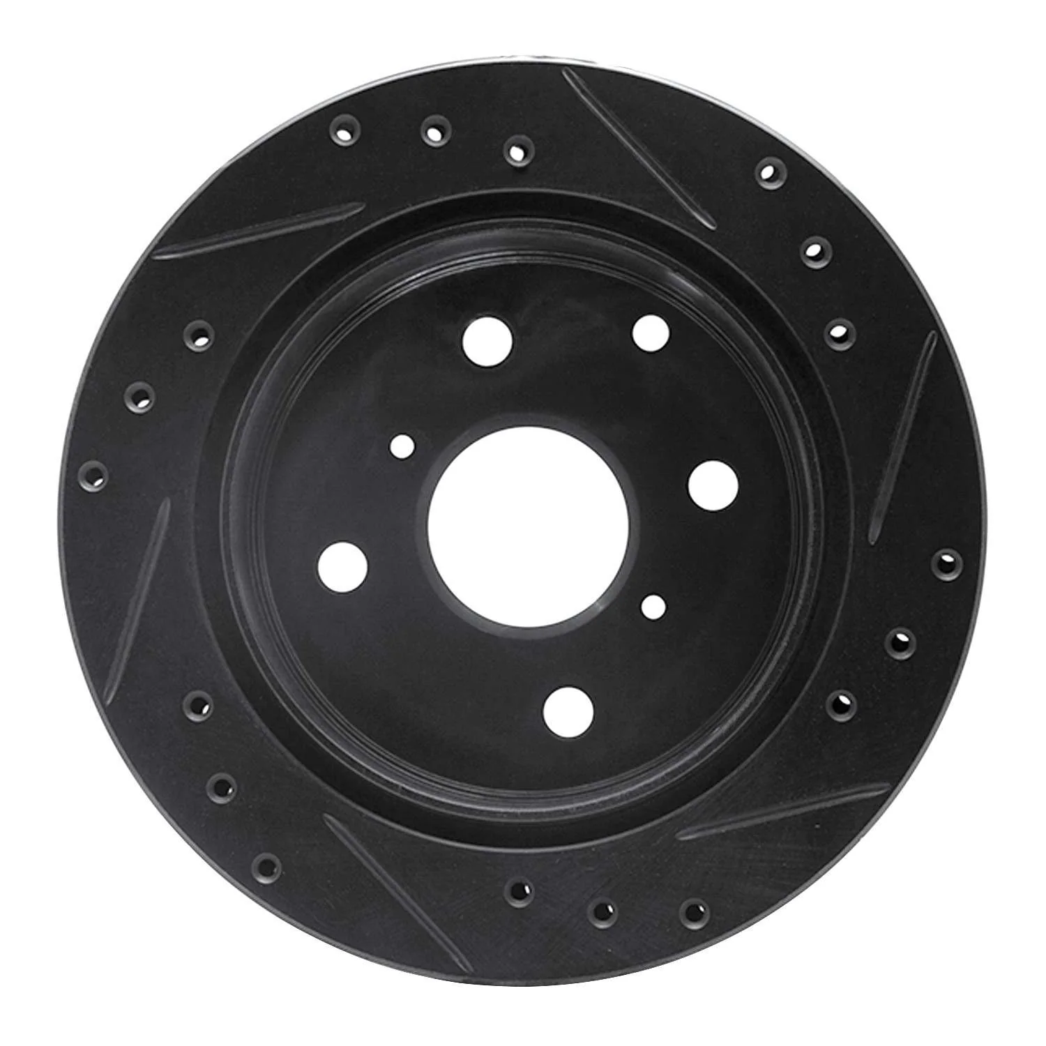 R1 Concepts 84-88 Toyota Cressida Rear Left Drilled & Slotted Black Brake Rotor - Image 2