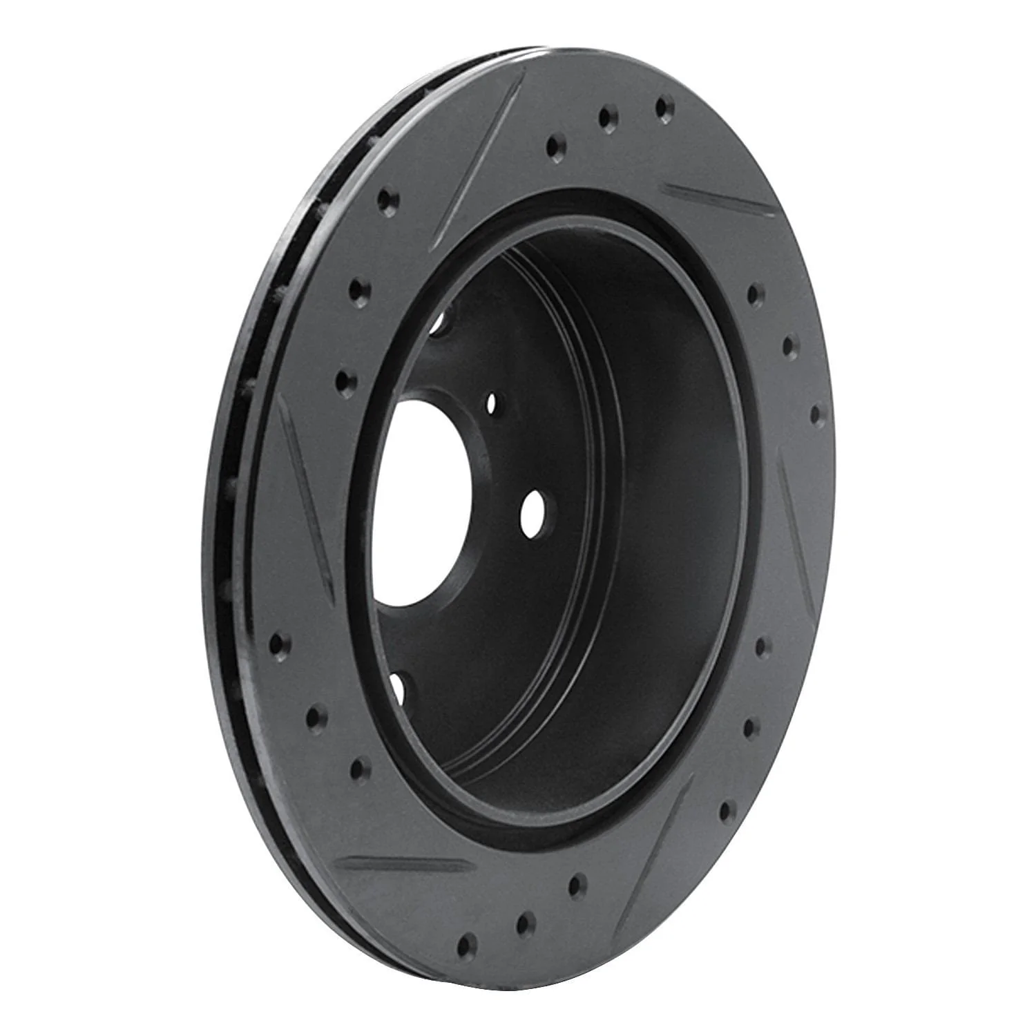 R1 Concepts 84-88 Toyota Cressida Rear Right Drilled & Slotted Black Brake Rotor - Image 2
