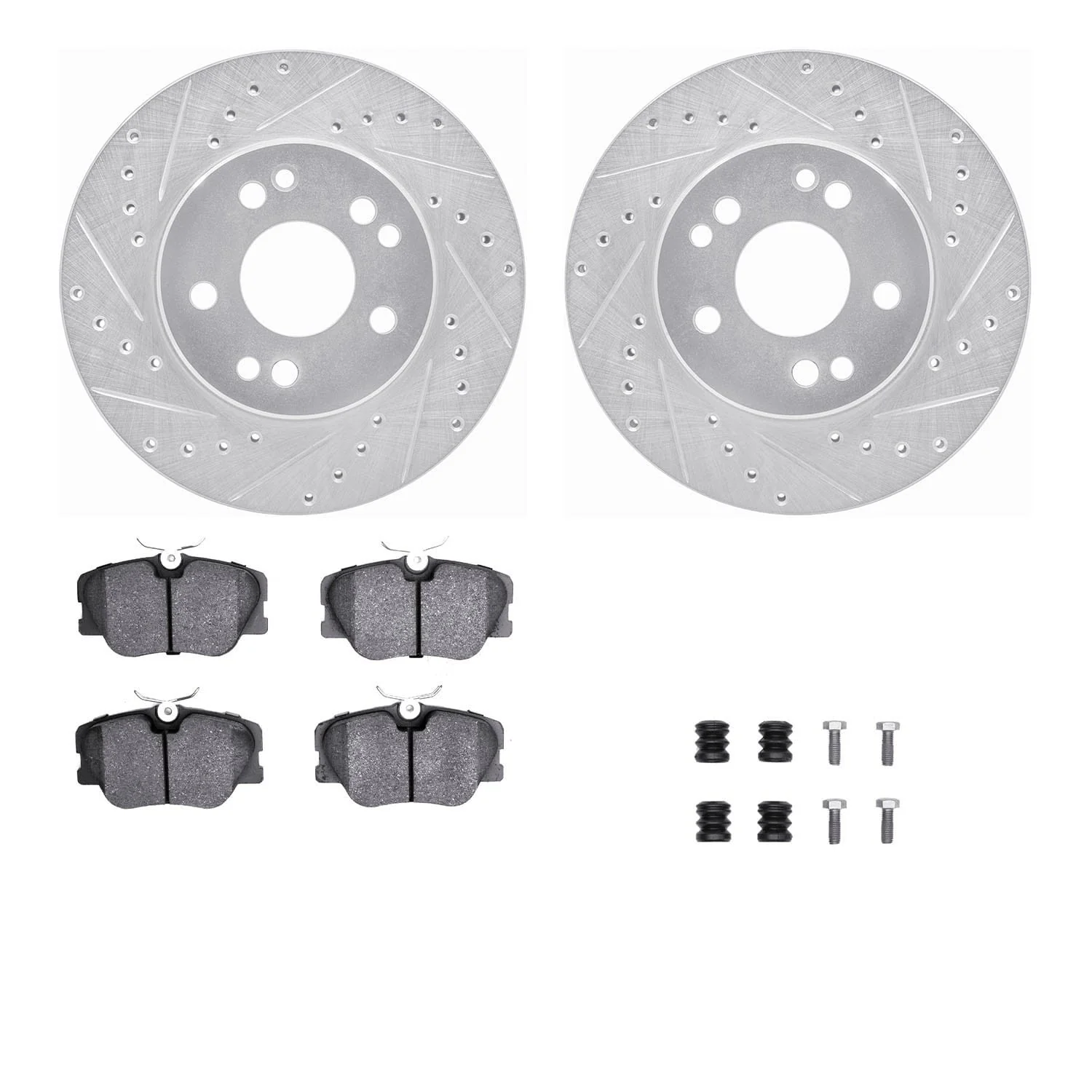 R1 Concepts 84-95 Mercedes-Benz 190E Front Drill/Slot Silver Rotors w/Ceramic Pads