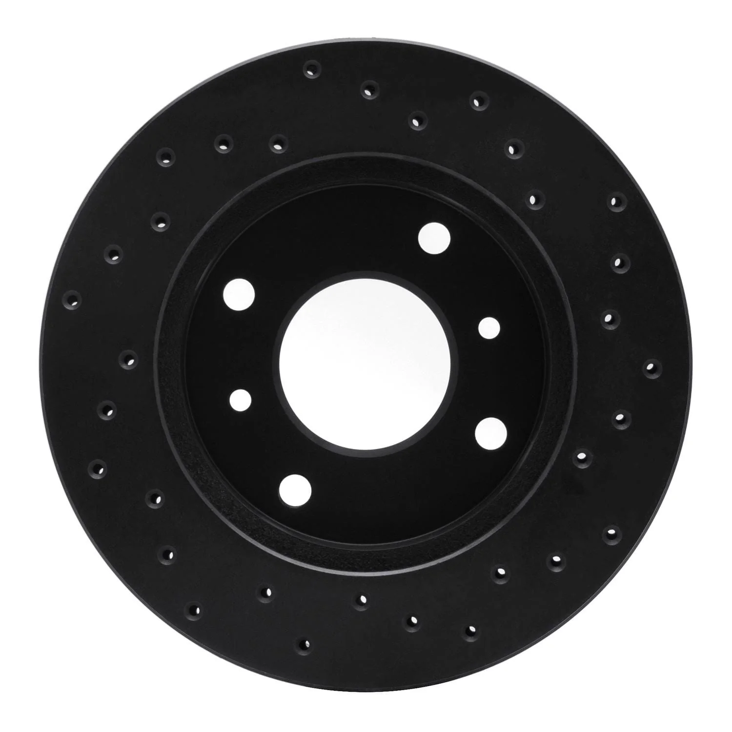 R1 Concepts 85-89 Nissan Stanza Front Left Drilled Black Brake Rotor - Image 2
