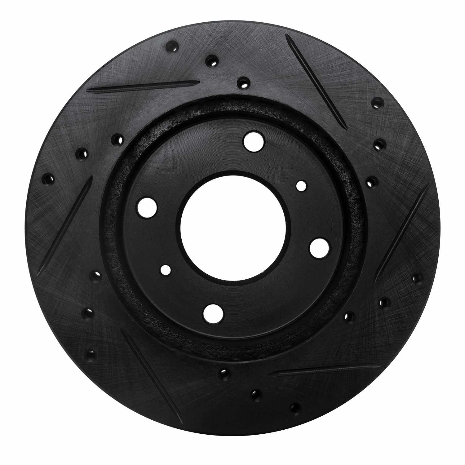 R1 Concepts 85-89 Nissan STANZA Front Left Drilled & Slotted Black Brake Rotor - Image 2