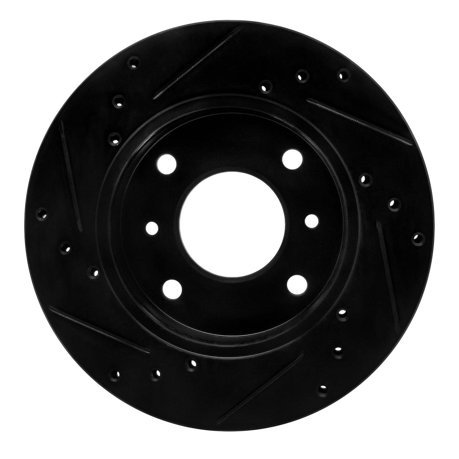 R1 Concepts 85-89 Nissan STANZA Front Right Drilled & Slotted Black Brake Rotor - Image 2