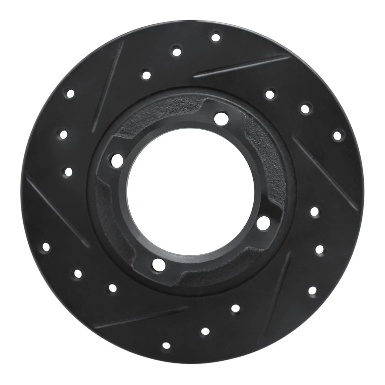 R1 Concepts 85-91 Subaru GL-10 Rear Left Drilled & Slotted Black Brake Rotor