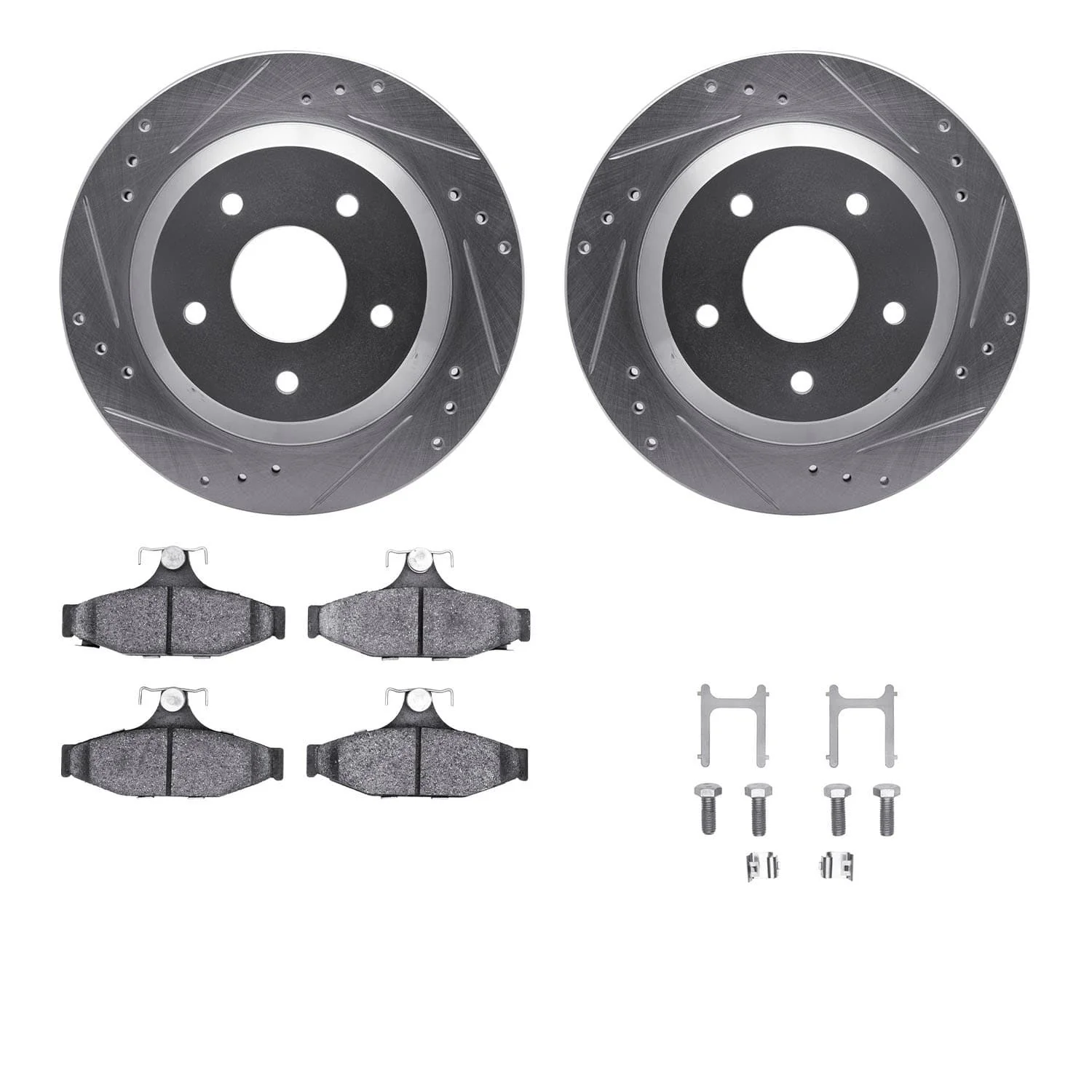 R1 Concepts 85-92 Chevrolet Camaro Rear Drilled & Slotted Silver Brake Rotor Set w/Ceramic Pads and Hardware
