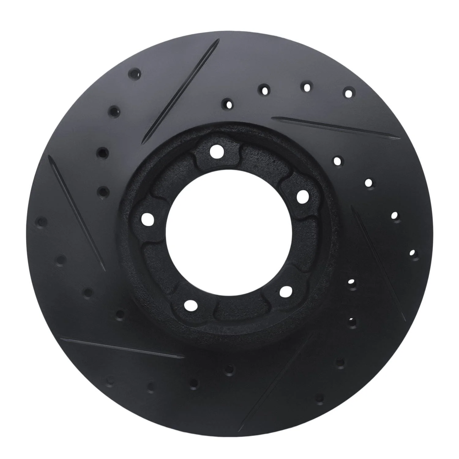 R1 Concepts 85-92 Toyota Pickup Front Right Drilled & Slotted Black Brake Rotor - Image 2