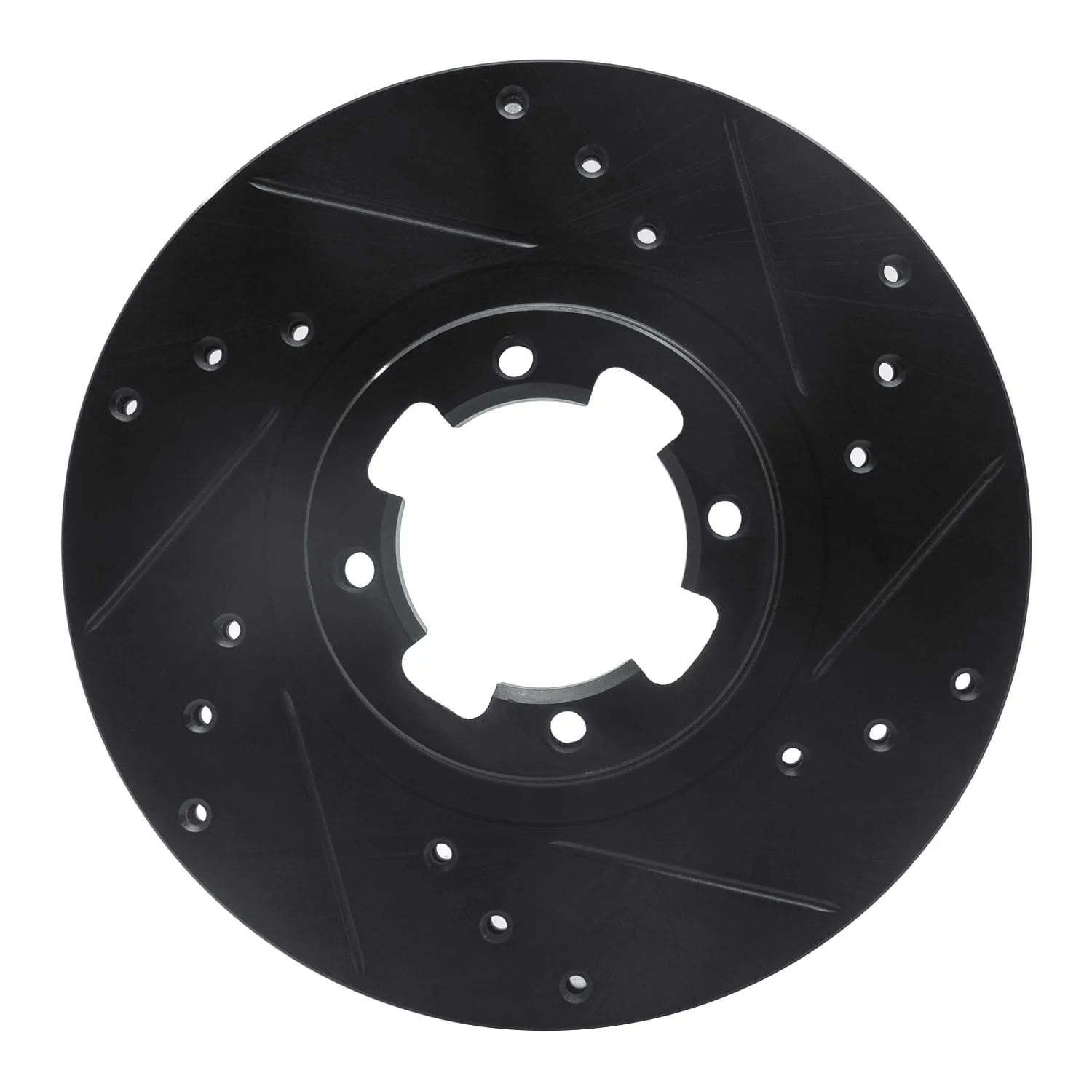R1 Concepts 85-94 Subaru DL Front Right Drilled & Slotted Black Brake Rotor