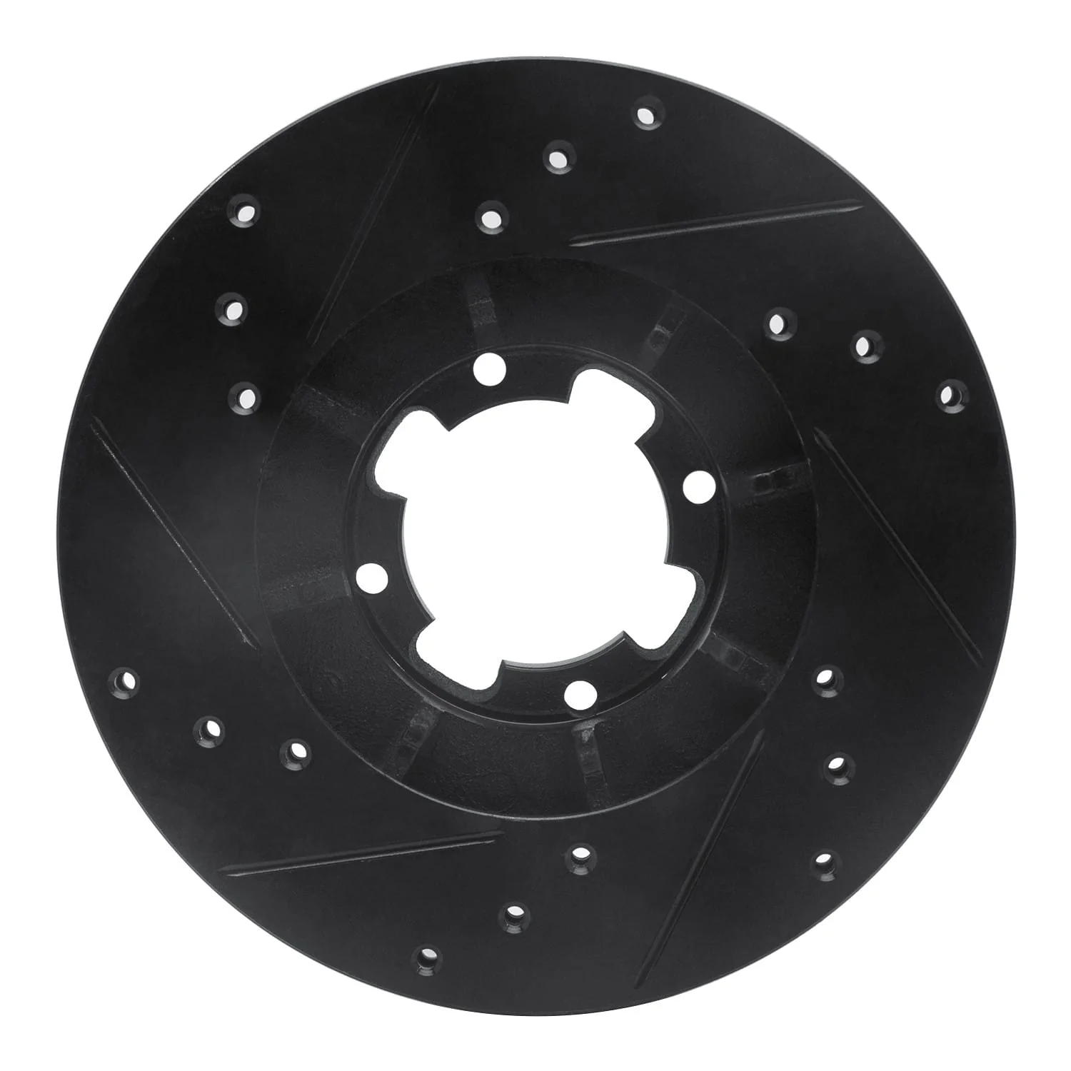 R1 Concepts 85-94 Subaru DL Front Right Drilled & Slotted Black Brake Rotor - Image 2