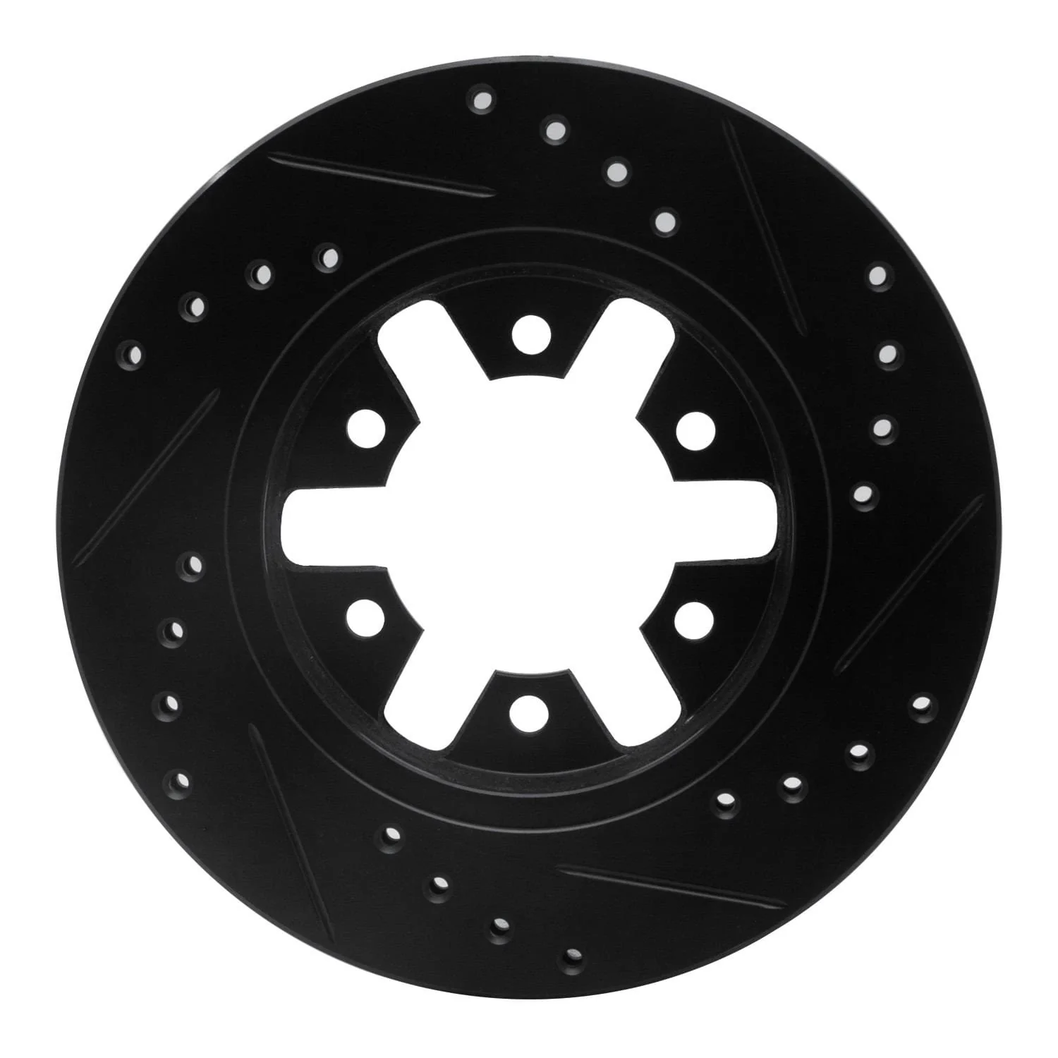 R1 Concepts 85-97 Nissan 720 DATSUN Front Left Drilled & Slotted Black Brake Rotor - Image 2