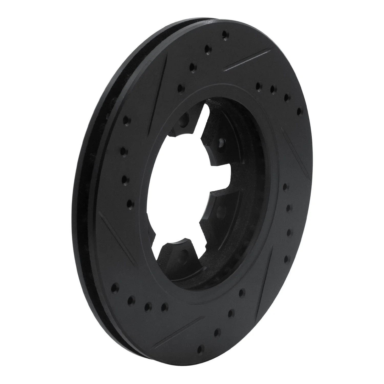 R1 Concepts 85-97 Nissan D21 Pickup RWD (4 Cyl Excl HD) Front Right Drilled & Slotted Black Brake Rotor - Image 2