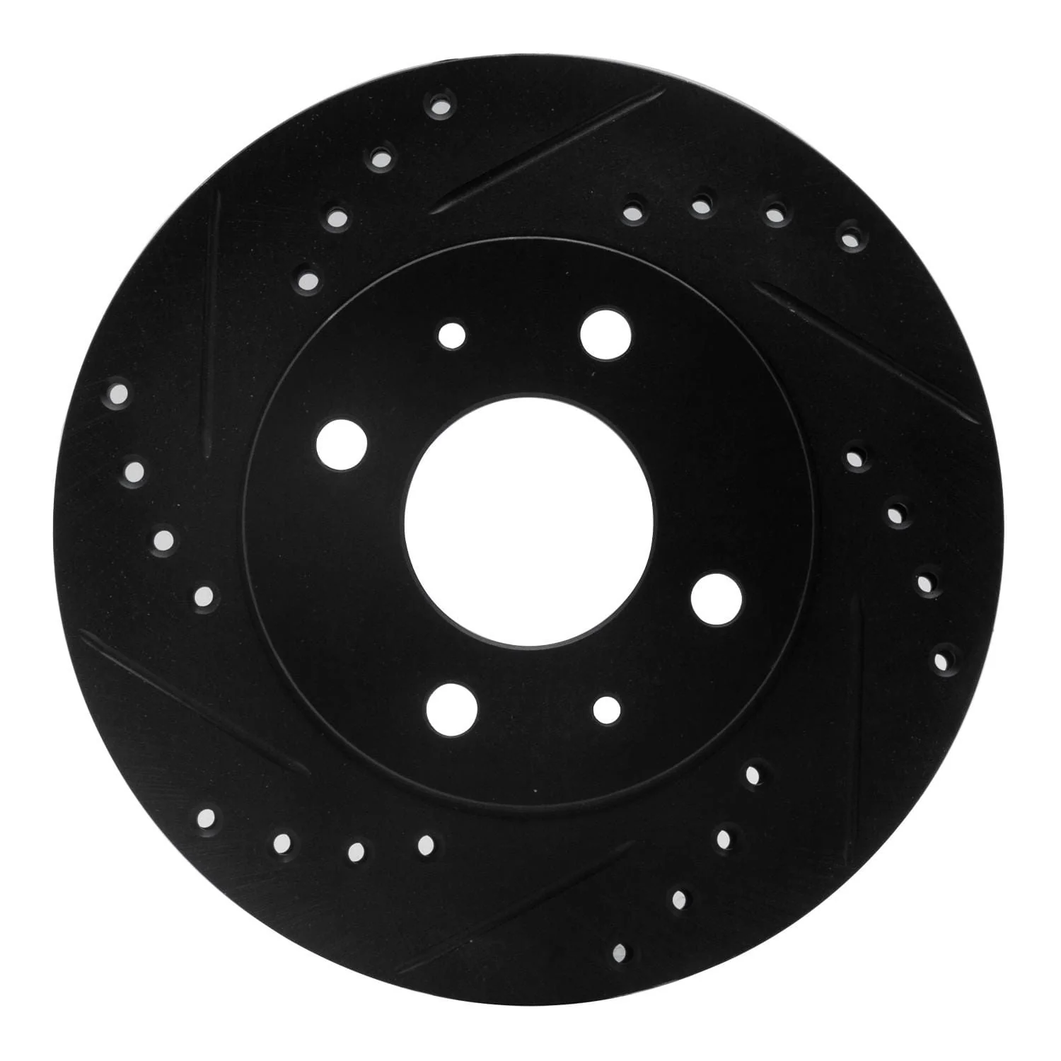 R1 Concepts 86-17 Nissan NX Front Left Drilled & Slotted Black Brake Rotor