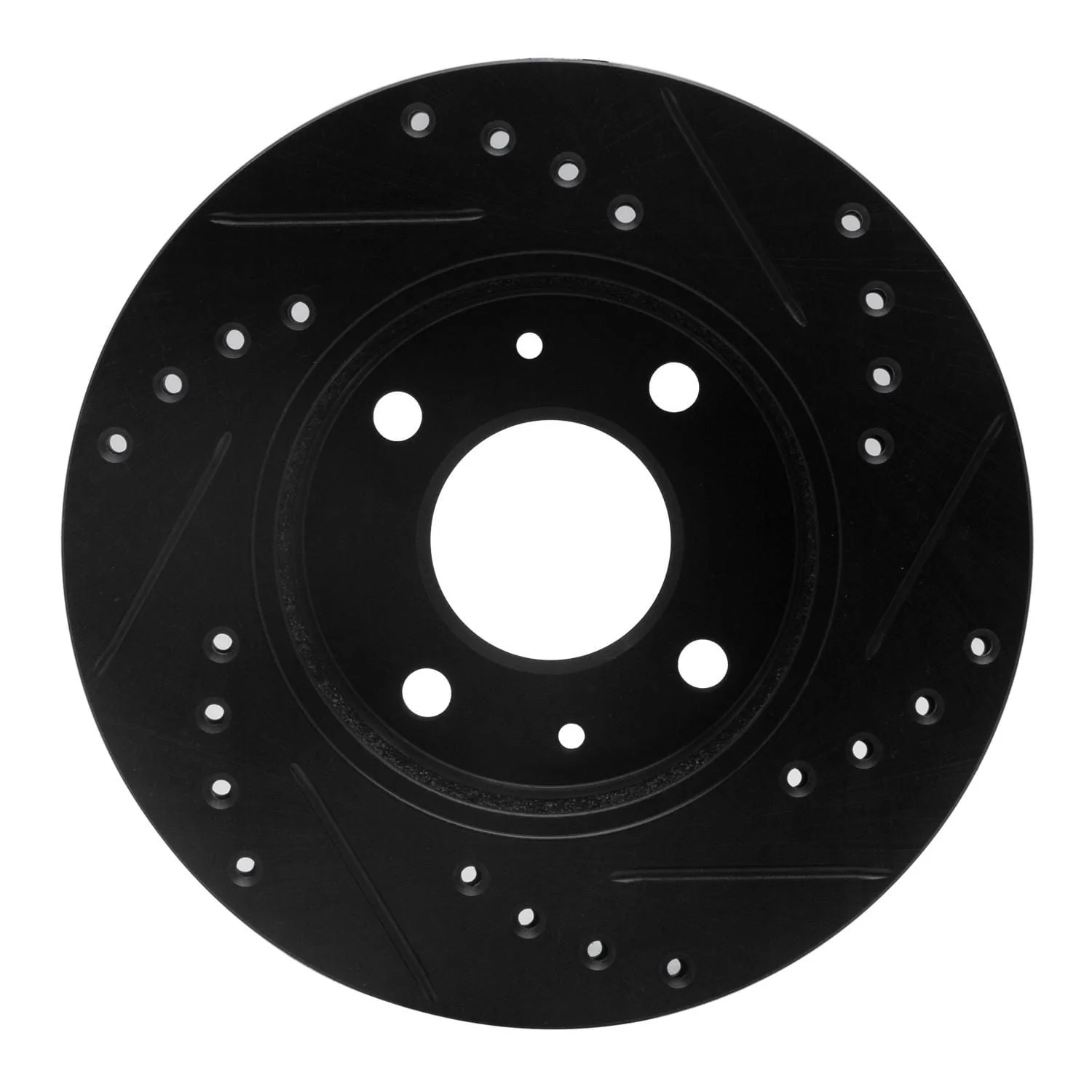 R1 Concepts 86-17 Nissan NX Front Left Drilled & Slotted Black Brake Rotor - Image 2