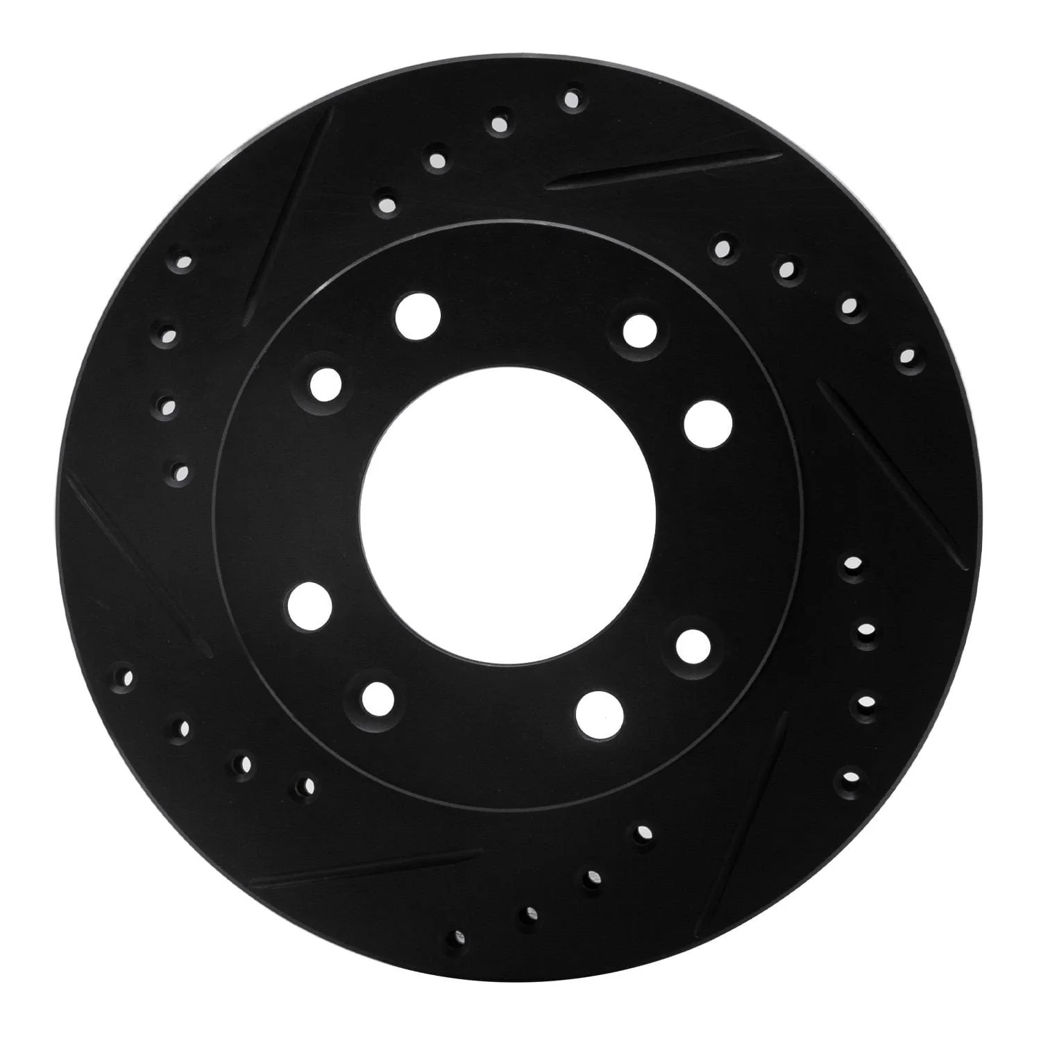 R1 Concepts 86-88 Mazda RX-7 Front Left Drilled & Slotted Black Brake Rotor