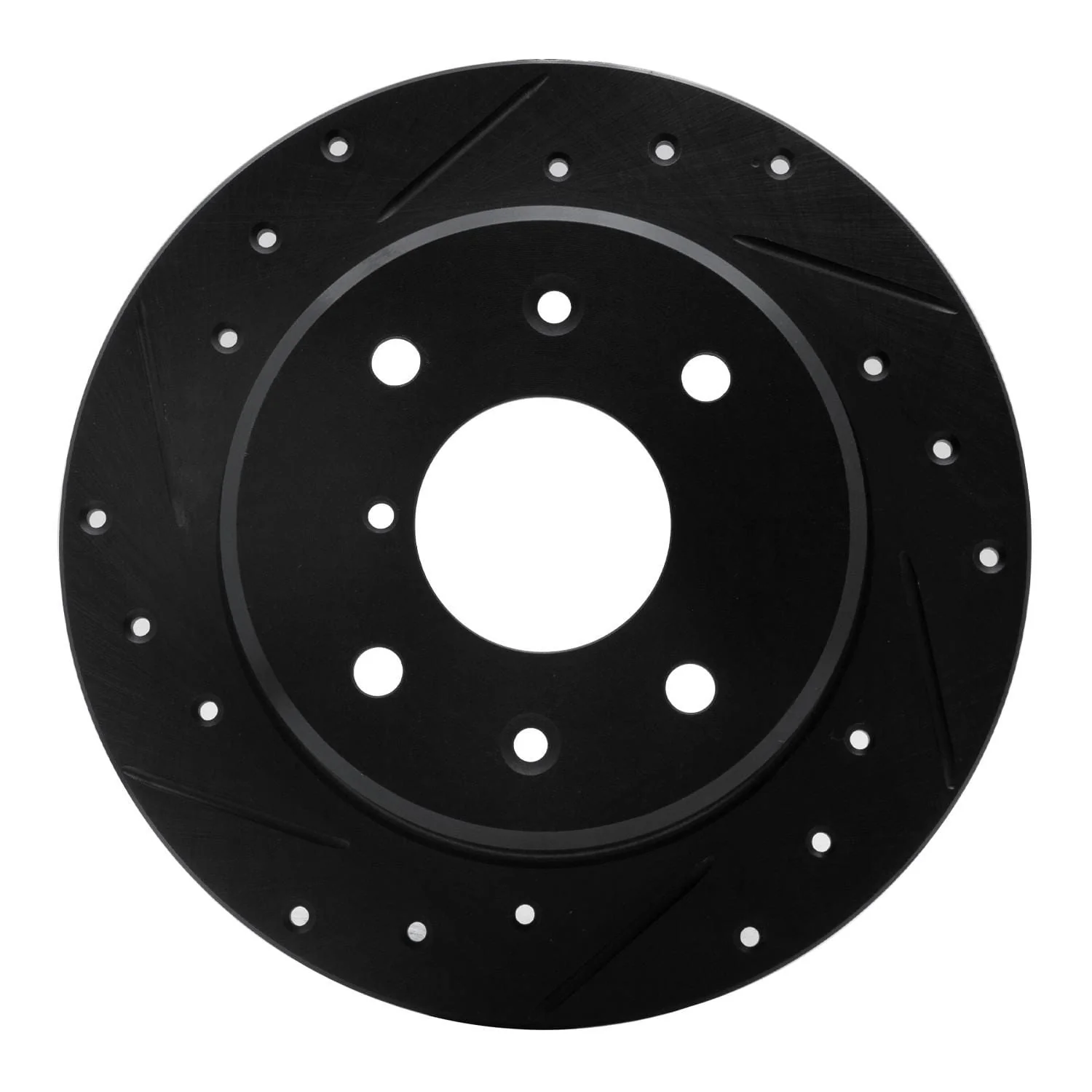 R1 Concepts 86-88 Mazda RX-7 Rear Left Drilled & Slotted Black Brake Rotor