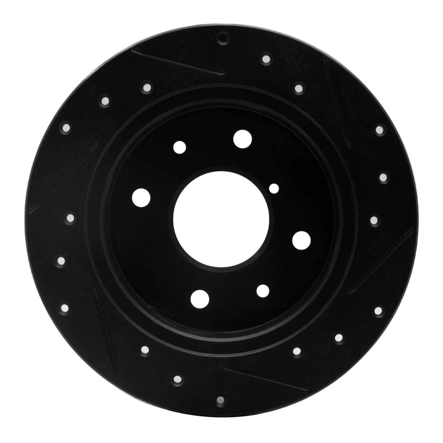 R1 Concepts 86-88 Mazda RX-7 Rear Left Drilled & Slotted Black Brake Rotor - Image 2