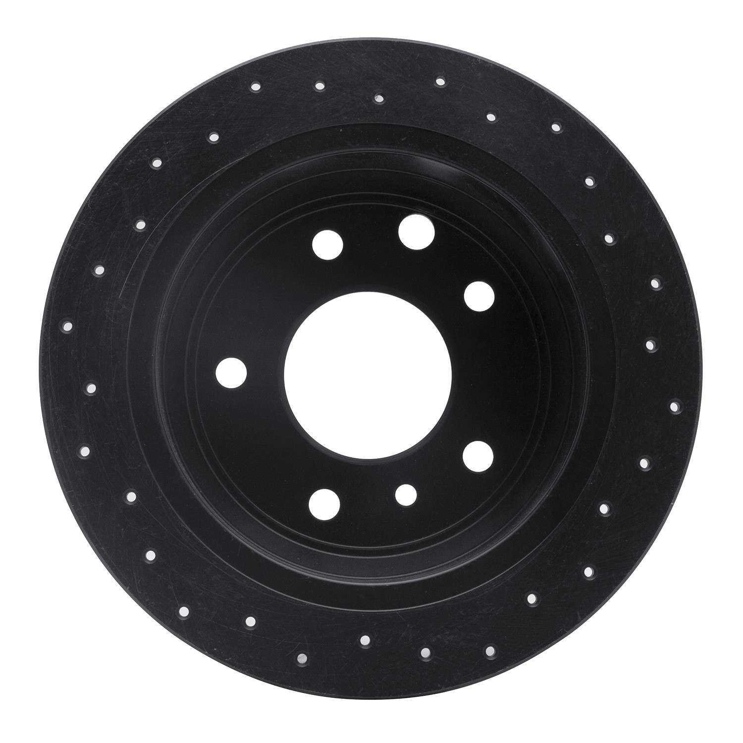 R1 Concepts 86-89 Jaguar Vanden Plas Rear Left Drilled Black Brake Rotor - Image 2