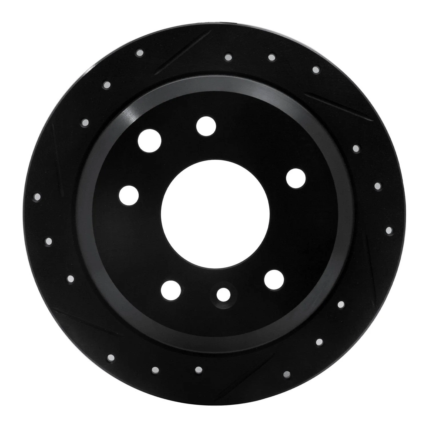 R1 Concepts 86-89 Jaguar Vanden Plas Rear Left Drilled & Slotted Black Brake Rotor