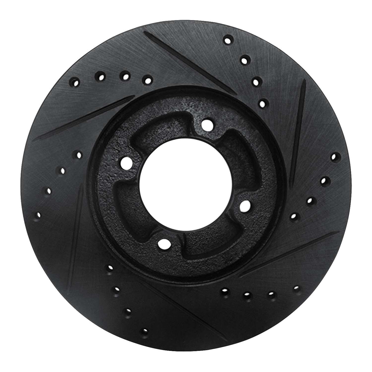 R1 Concepts 86-89 Toyota Van Front Left Drilled & Slotted Black Brake Rotor - Image 2