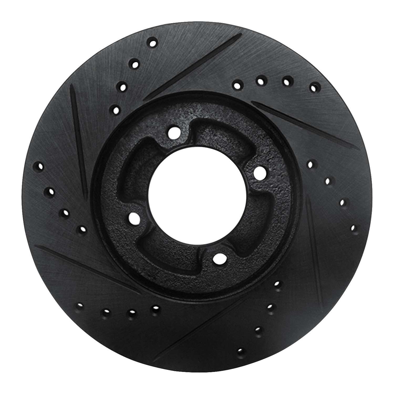 R1 Concepts 86-89 Toyota Van Front Right Drilled & Slotted Black Brake Rotor - Image 2