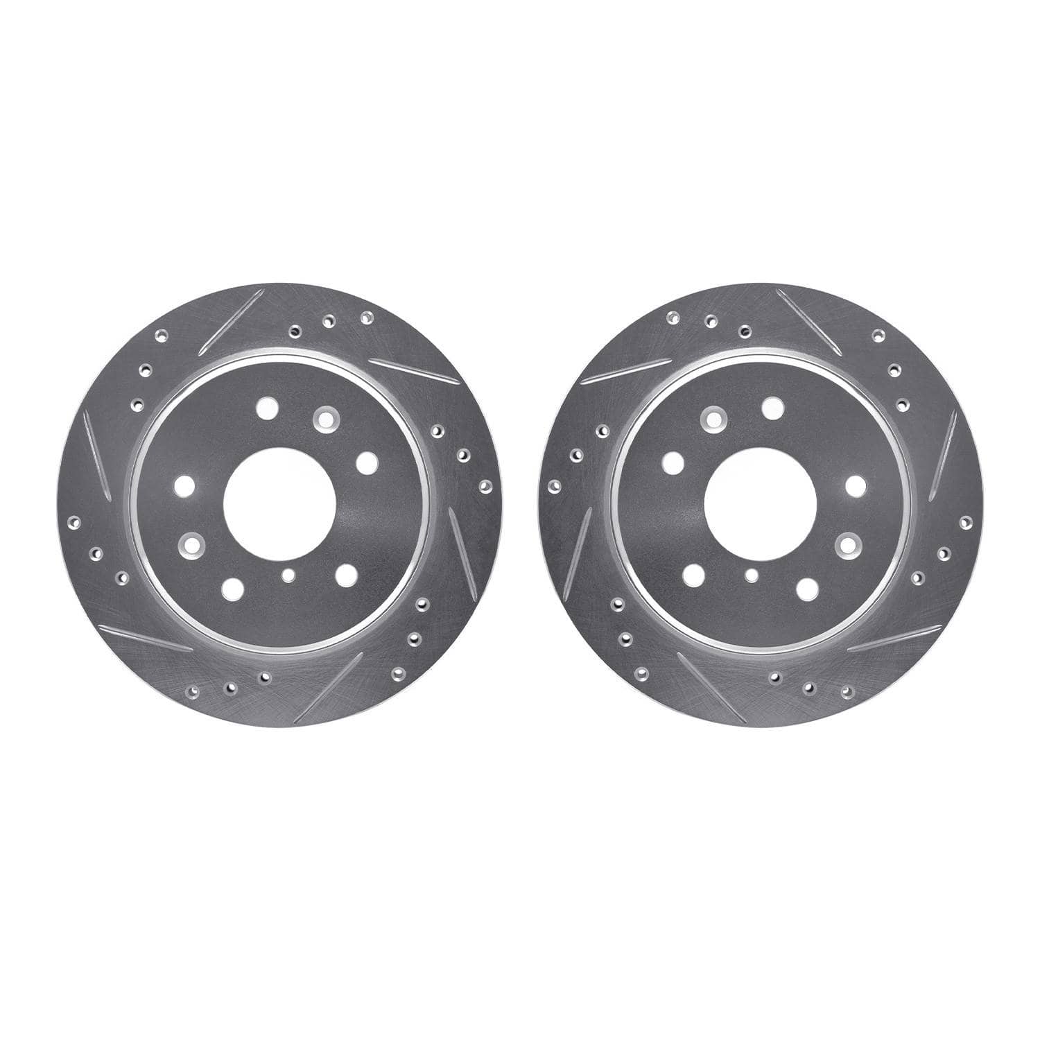 R1 Concepts 86-91 Mazda RX-7 Rear Drilled & Slotted Silver Brake Rotor Set