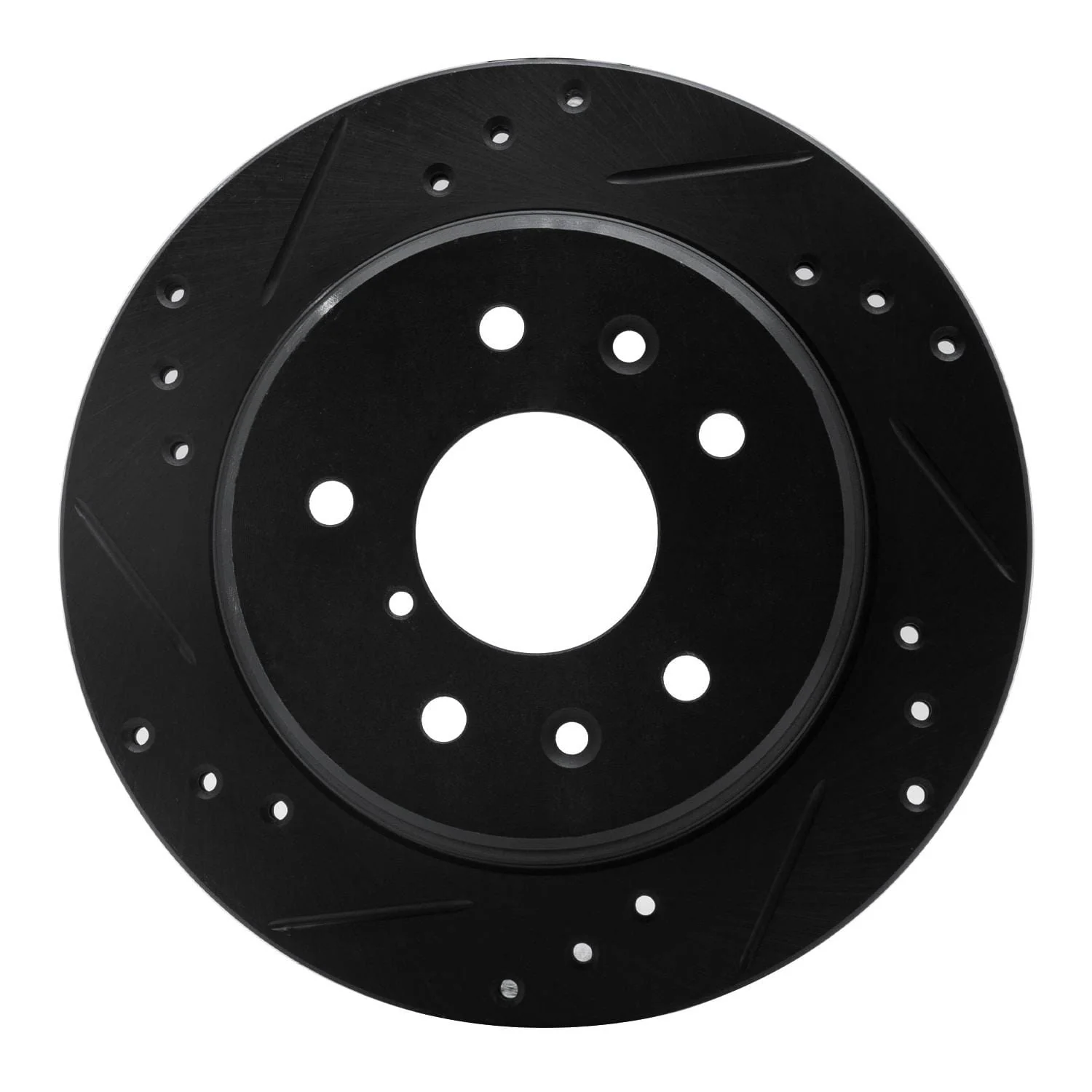 R1 Concepts 86-91 Mazda RX-7 Rear Left Drilled & Slotted Black Brake Rotor