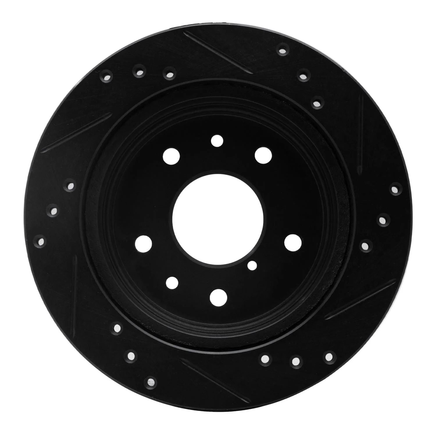 R1 Concepts 86-91 Mazda RX-7 Rear Left Drilled & Slotted Black Brake Rotor - Image 2