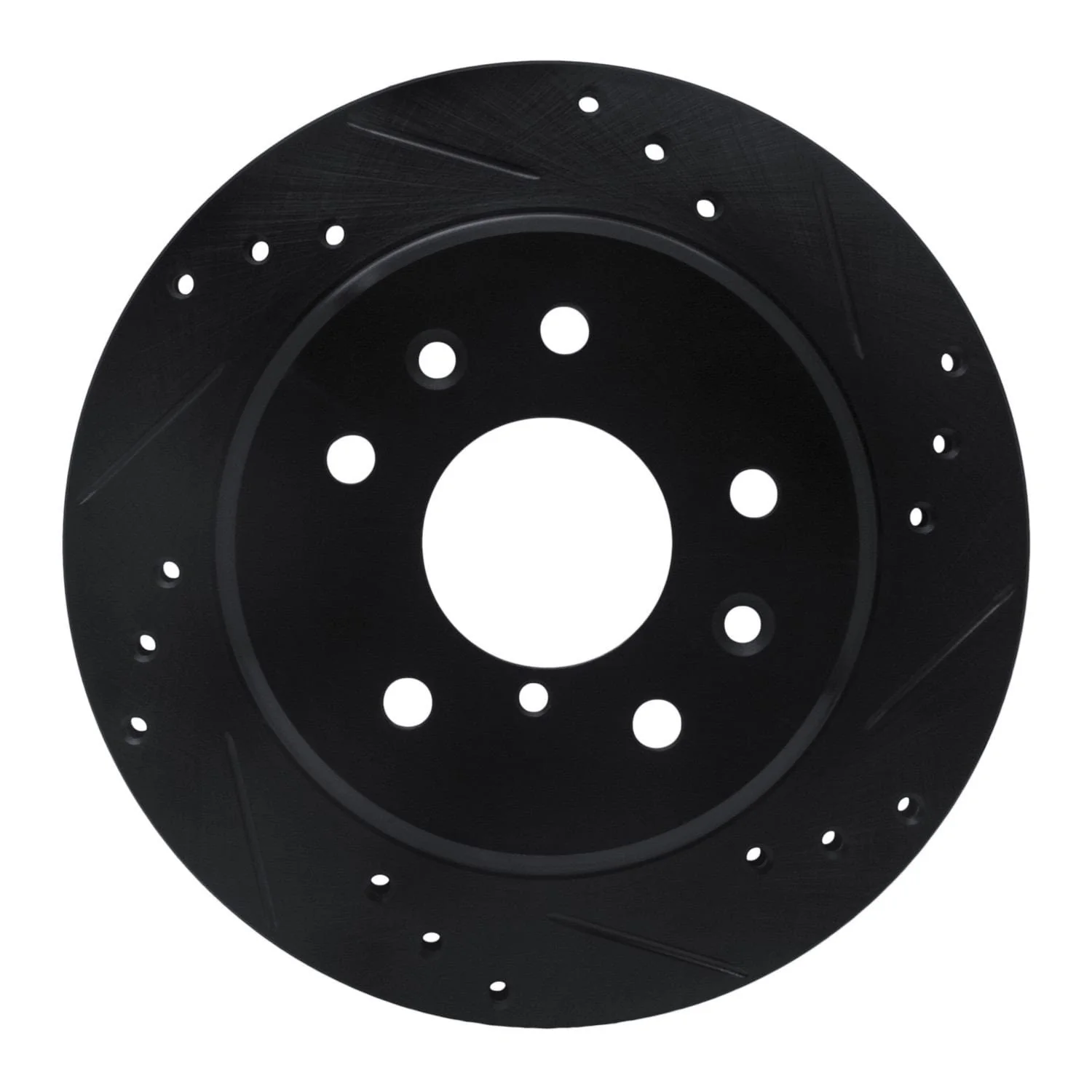 R1 Concepts 86-91 Mazda RX-7 Rear Right Drilled & Slotted Black Brake Rotor