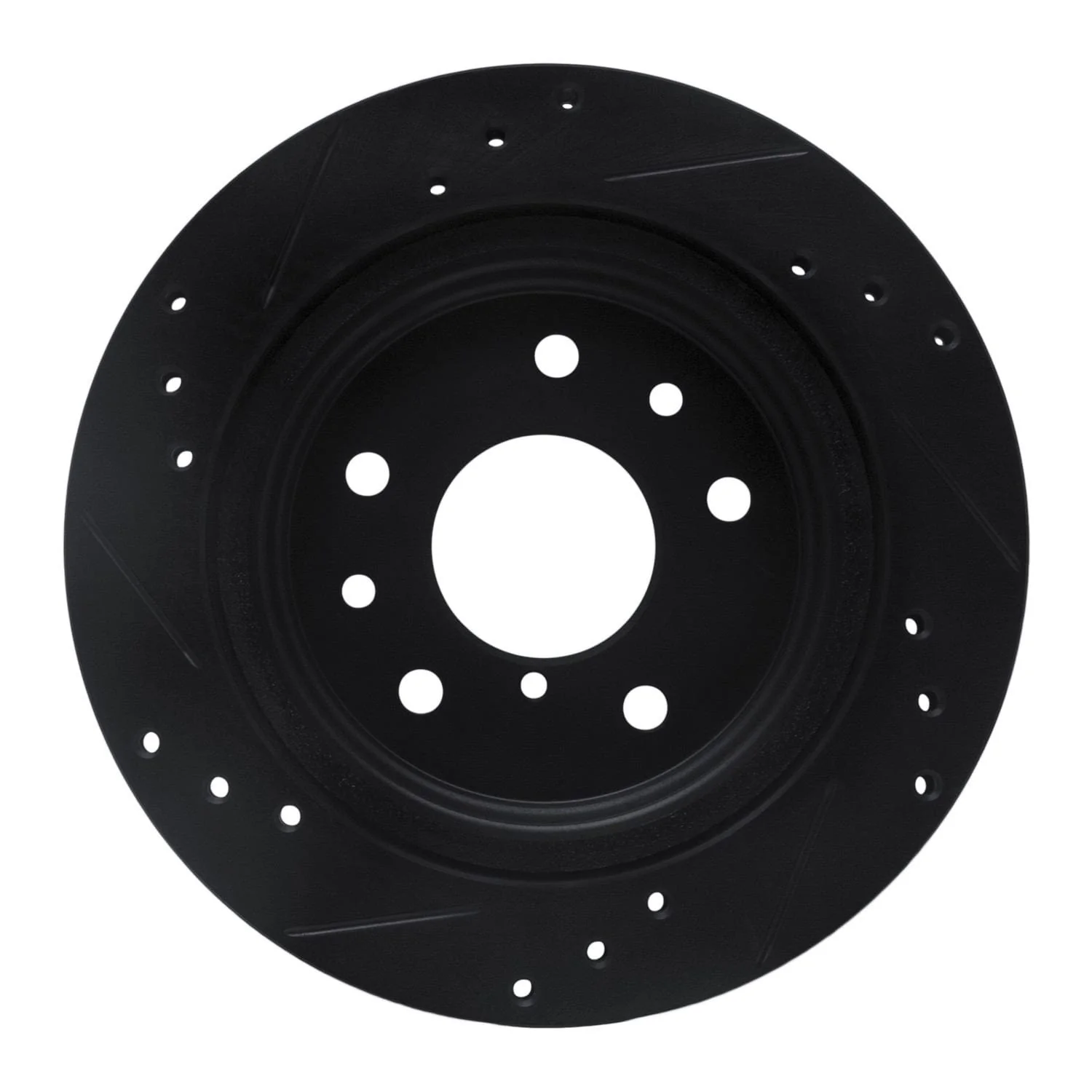 R1 Concepts 86-91 Mazda RX-7 Rear Right Drilled & Slotted Black Brake Rotor - Image 2
