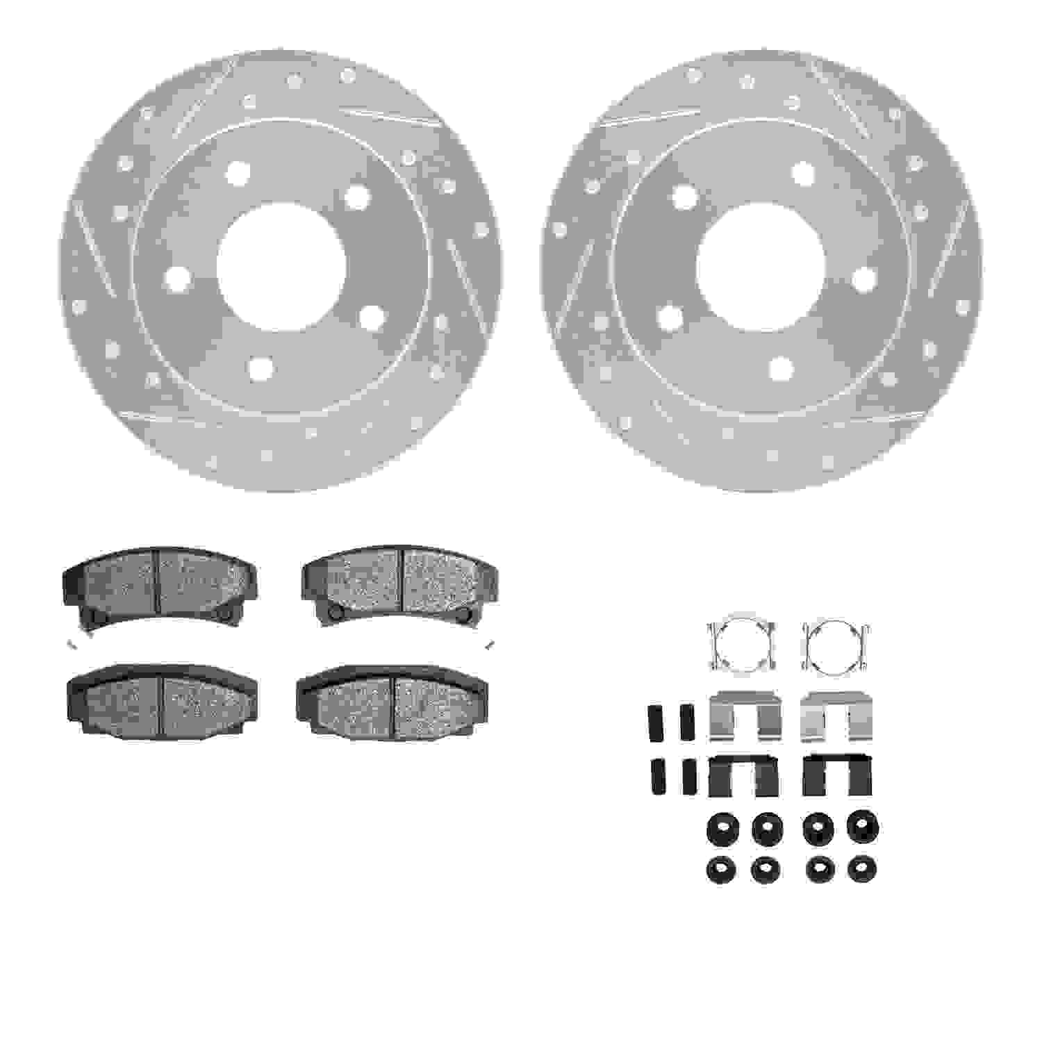 R1 Concepts 86-92 Buick Reatta Rear Drilled & Slotted Silver Brake Rotor Set w/Optimum OE Pads and Hardware