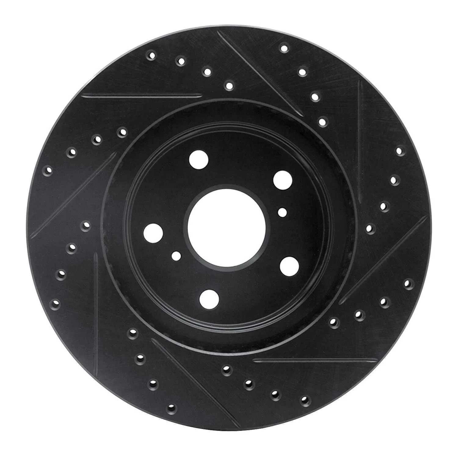 R1 Concepts 86-92 Toyota Supra Front Left Drilled & Slotted Black Brake Rotor - Image 2