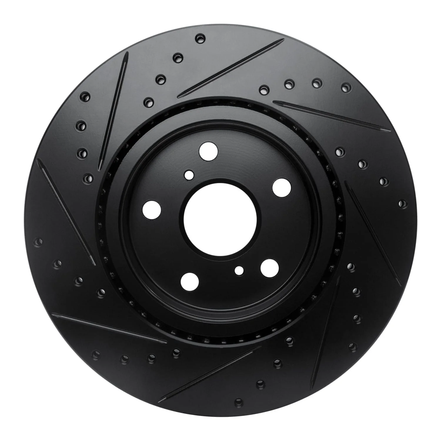 R1 Concepts 86-92 Toyota Supra Front Right Drilled & Slotted Black Brake Rotor - Image 2