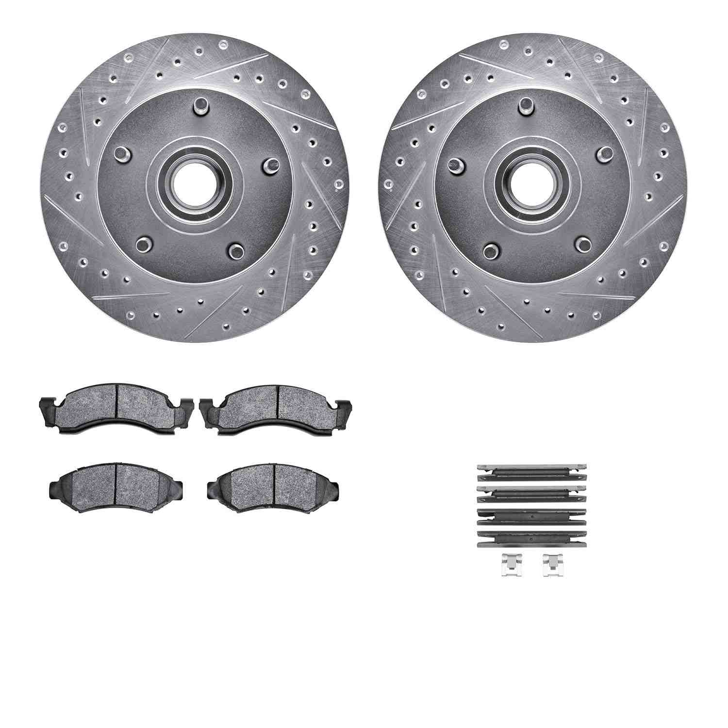 R1 Concepts 86-93 Ford E-150 Econoline Club Wagon Front Drill/Slot Silver Rotors w/Ceramic Pads