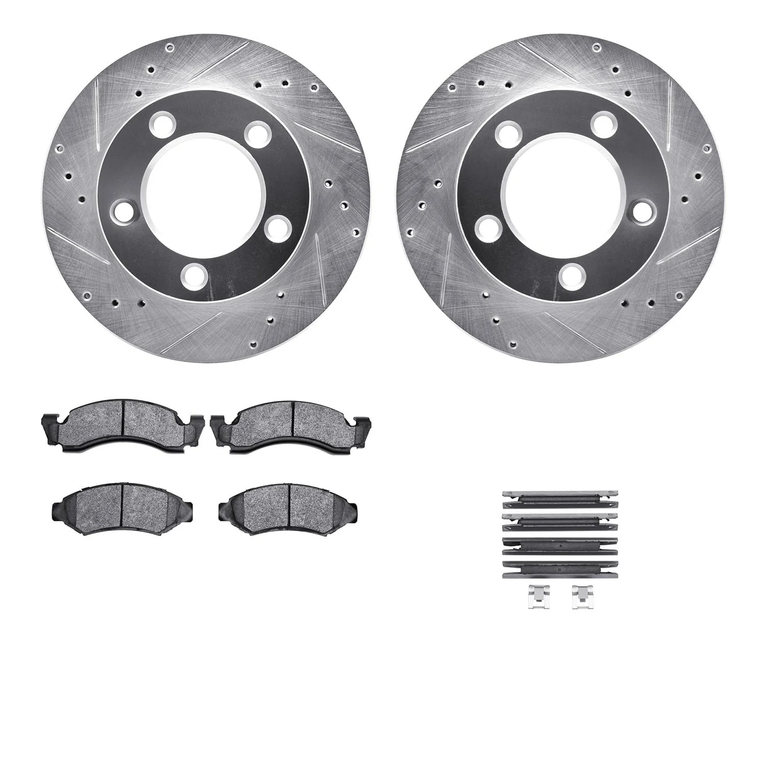 R1 Concepts 86-93 Ford F-150 Front Drilled & Slotted Silver Brake Rotor Set w/Optimum OE Pads and Hardware