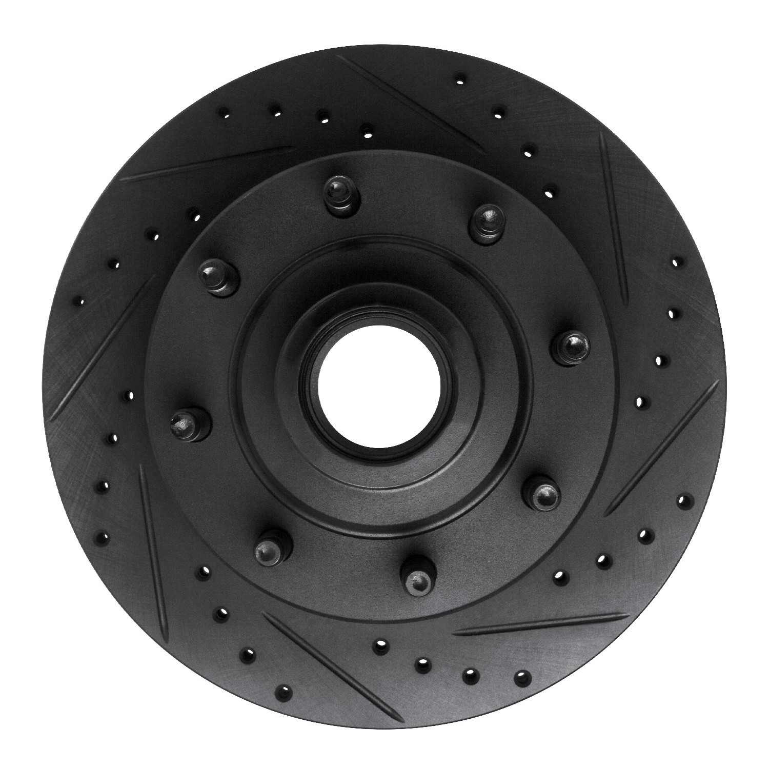 R1 Concepts 86-94 Ford E-250 Econoline Club Wagon Front Right Drilled & Slotted Black Brake Rotor