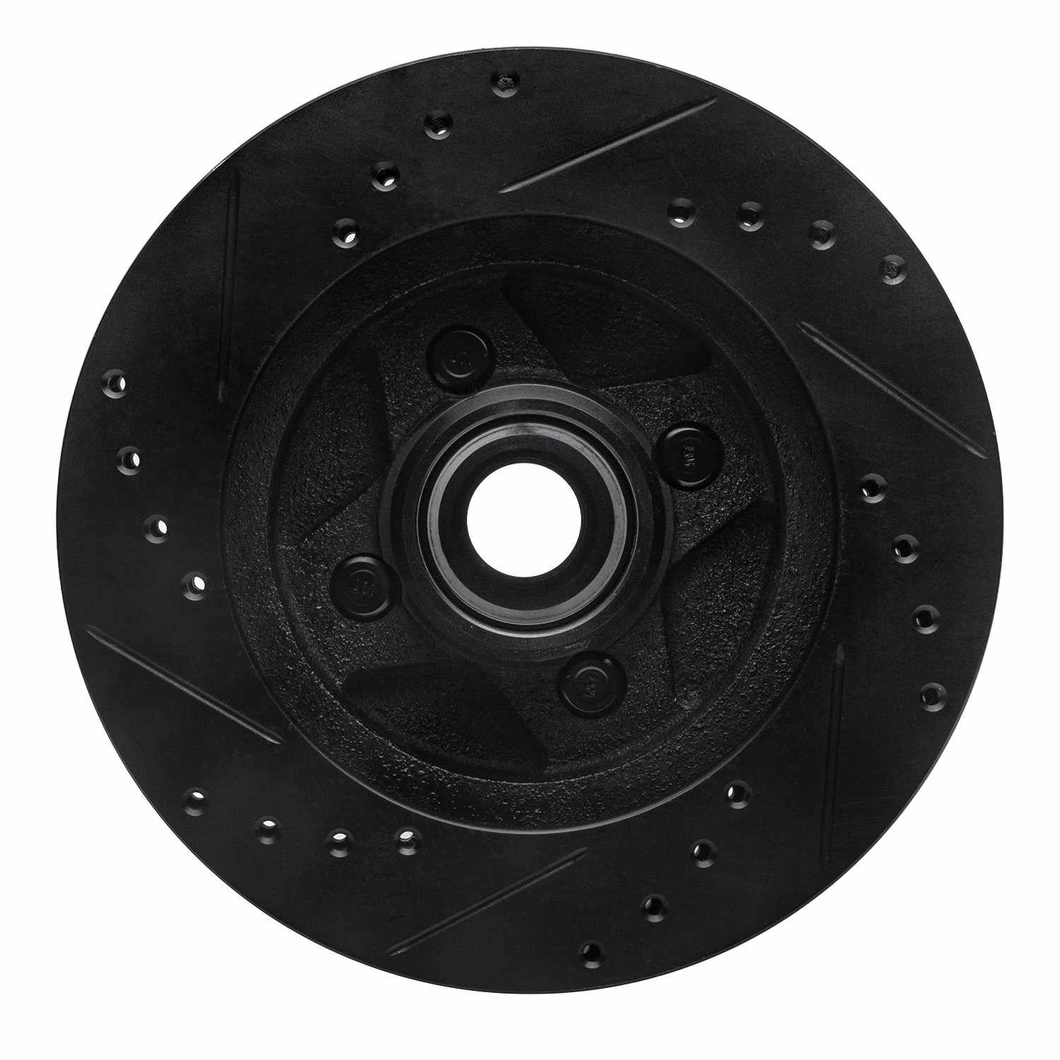 R1 Concepts 87-88 Ford Thunderbird Front Right Drilled & Slotted Black Brake Rotor - Image 2