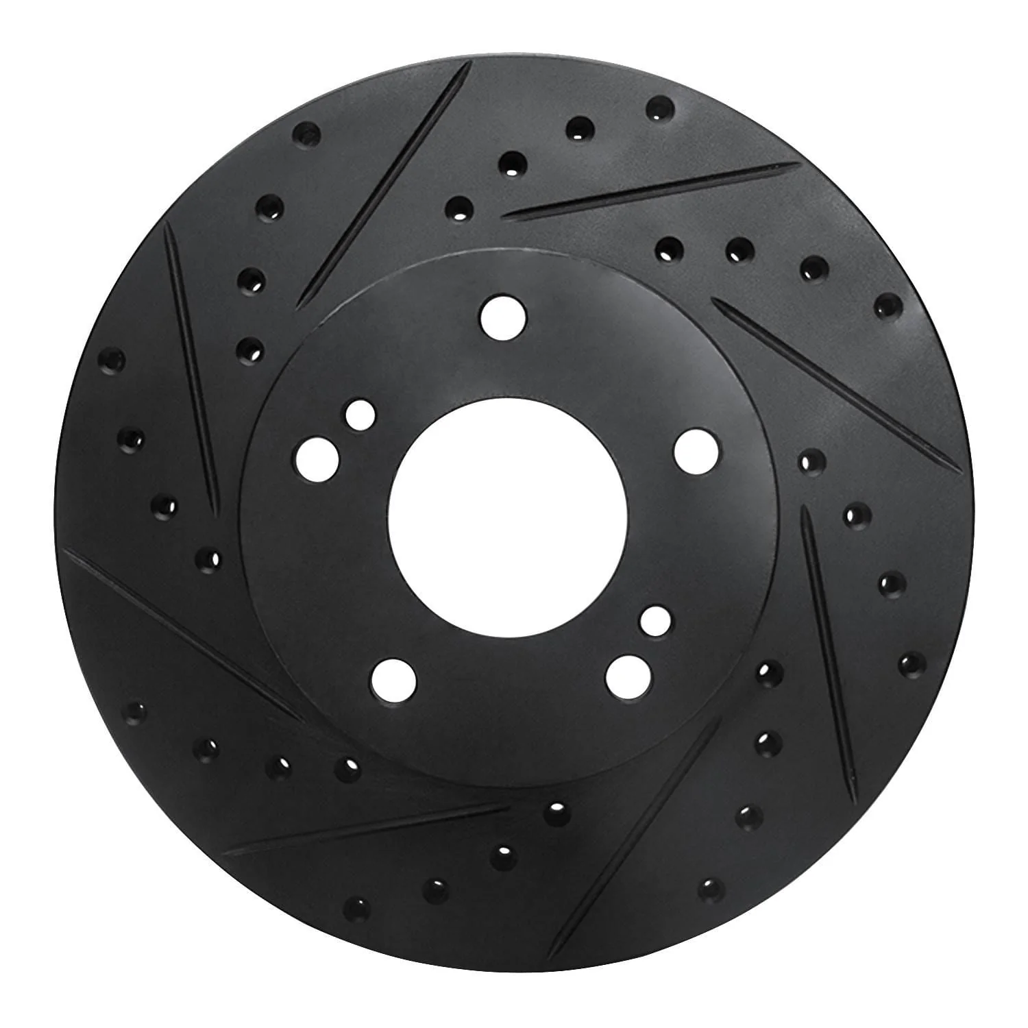 R1 Concepts 87-89 Nissan 300ZX Turbo Front Left Drilled & Slotted Black Brake Rotor