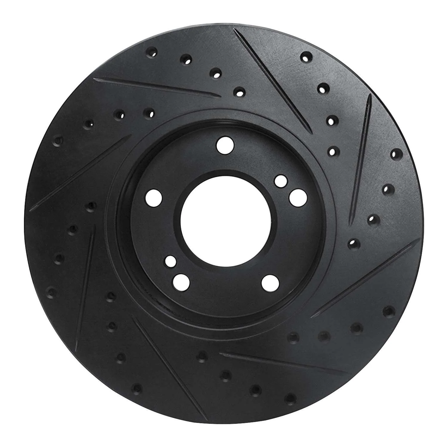 R1 Concepts 87-89 Nissan 300ZX Turbo Front Left Drilled & Slotted Black Brake Rotor - Image 2