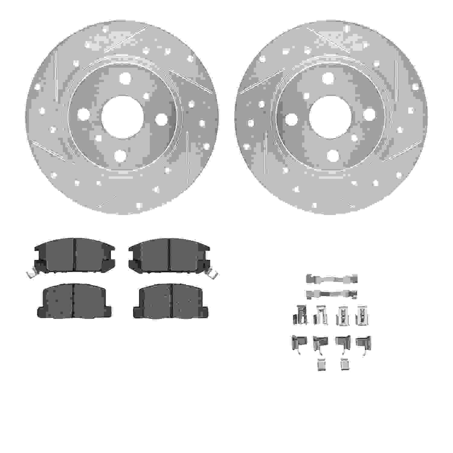 R1 Concepts 87-89 Toyota MR2 Rear Drilled & Slotted Silver Brake Rotor Set w/Optimum OE Pads and Hardware