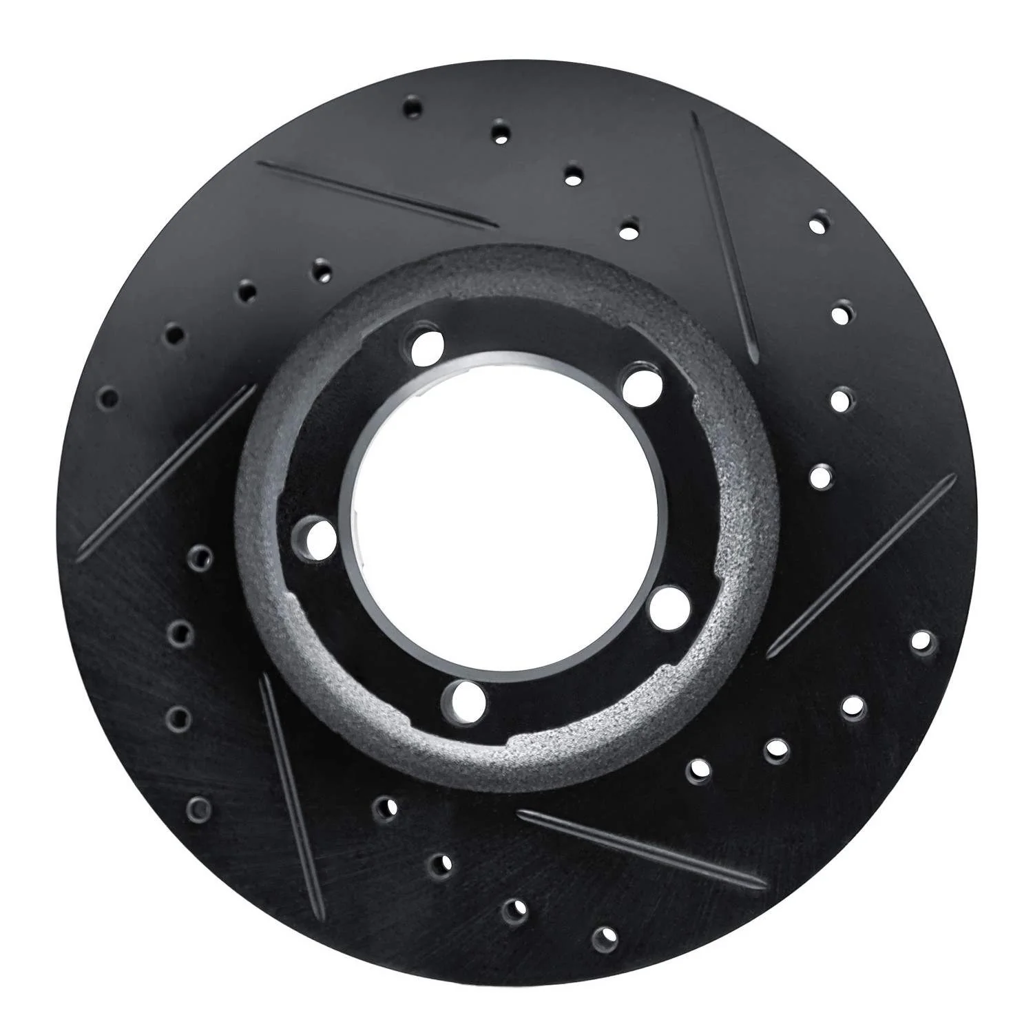R1 Concepts 87-90 Mitsubishi Van Front Right Drilled & Slotted Black Brake Rotor