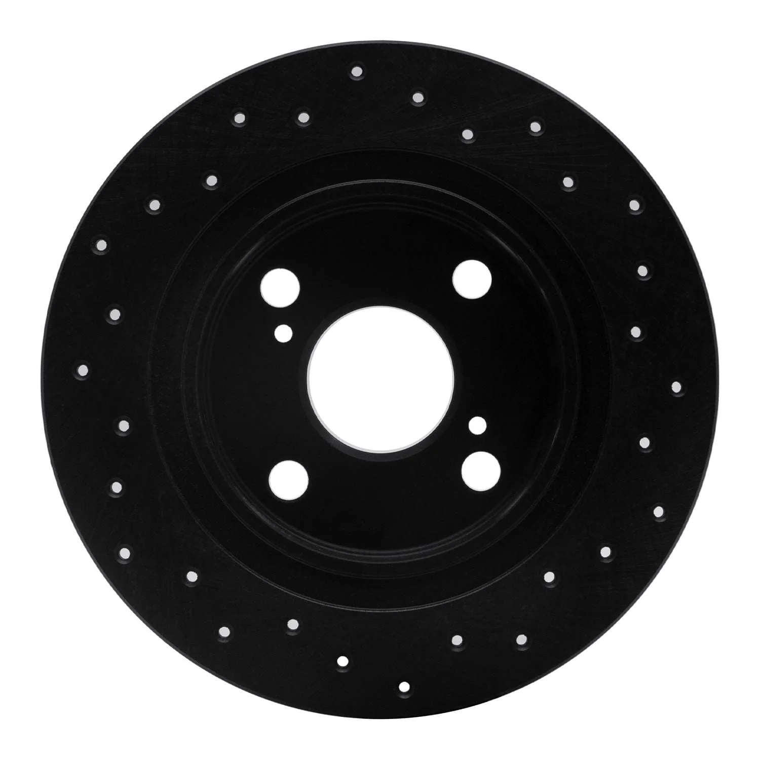 R1 Concepts 87-92 Toyota Corolla Rear Left Drilled Black Brake Rotor - Image 2