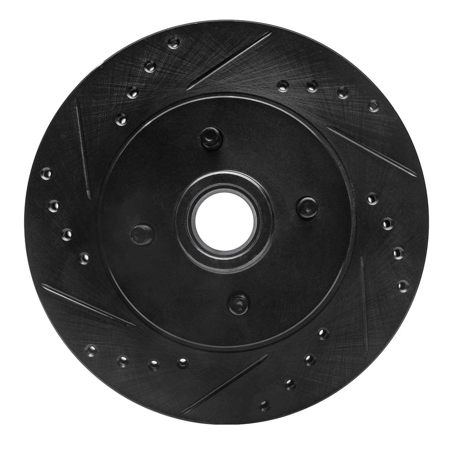 R1 Concepts 87-93 Ford Mustang Front Left Drilled & Slotted Black Brake Rotor