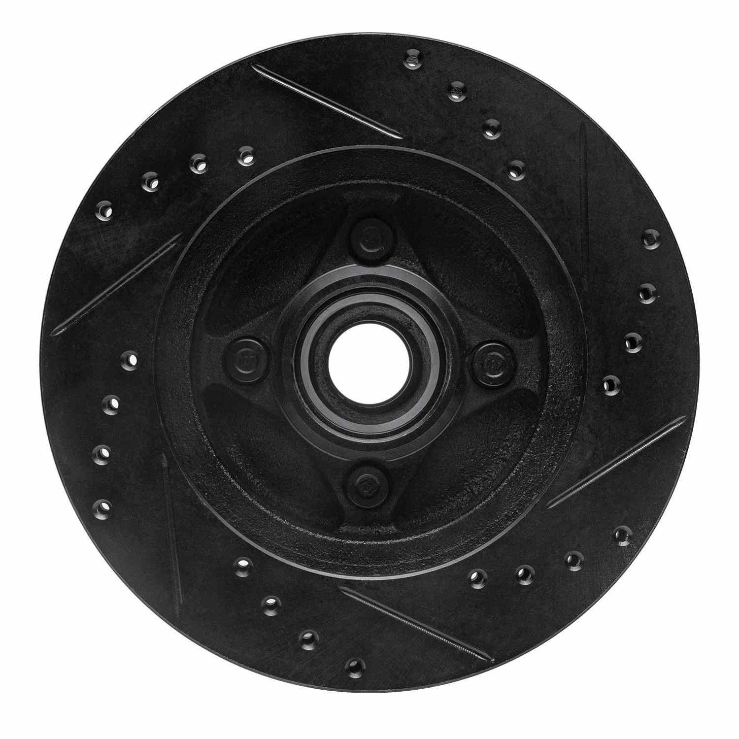 R1 Concepts 87-93 Ford Mustang Front Left Drilled & Slotted Black Brake Rotor - Image 2