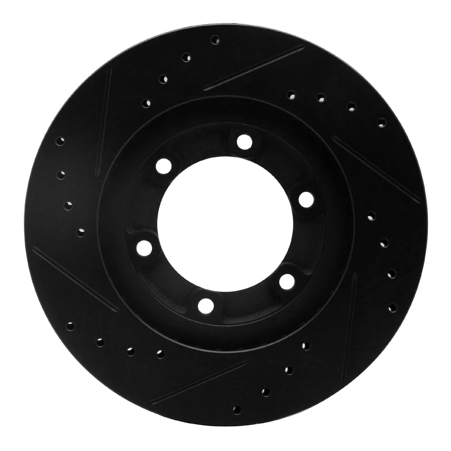 R1 Concepts 87-93 Mazda B2200 Front Right Drilled & Slotted Black Brake Rotor - Image 2