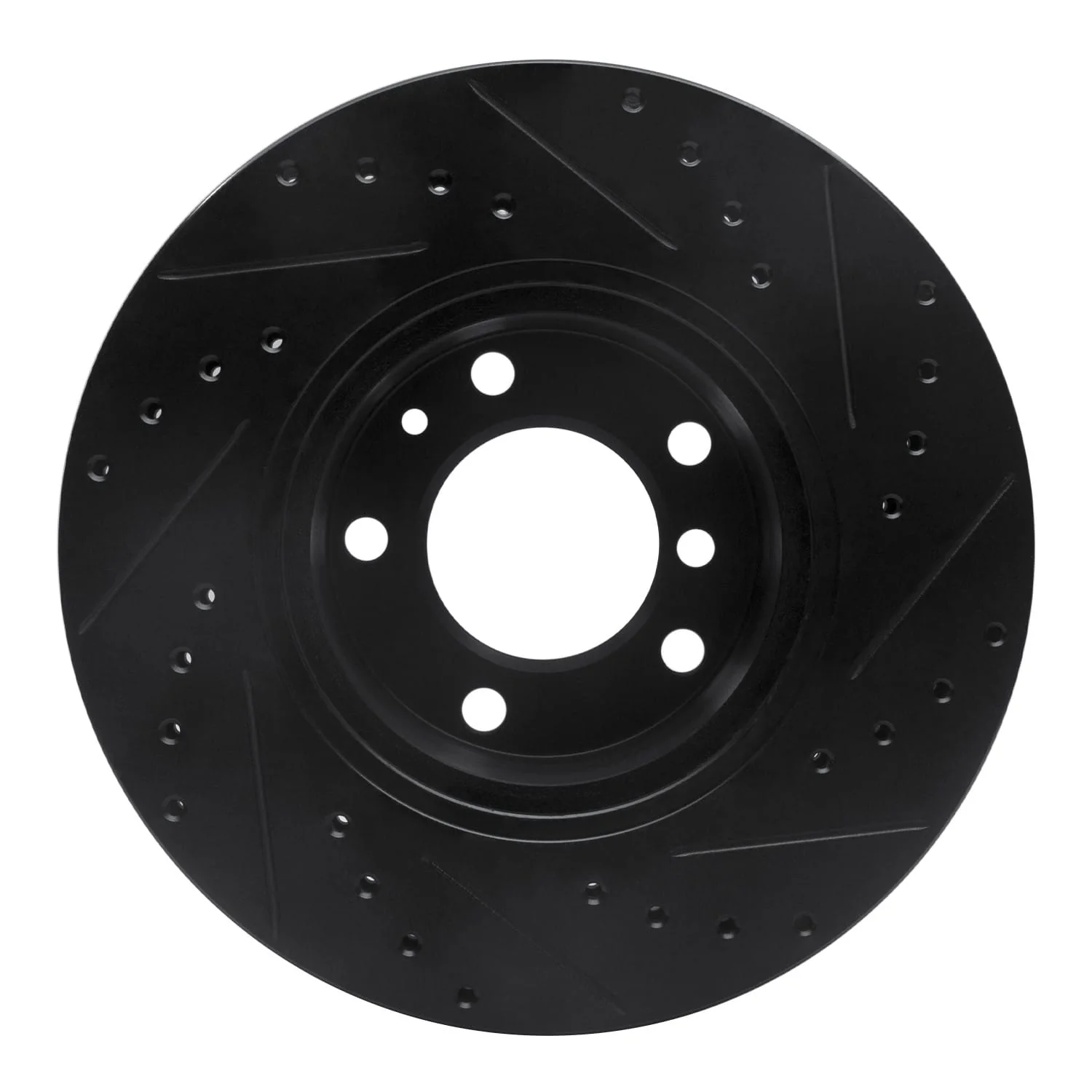R1 Concepts 87-95 BMW 540I Front Left Drilled & Slotted Black Brake Rotor - Image 2