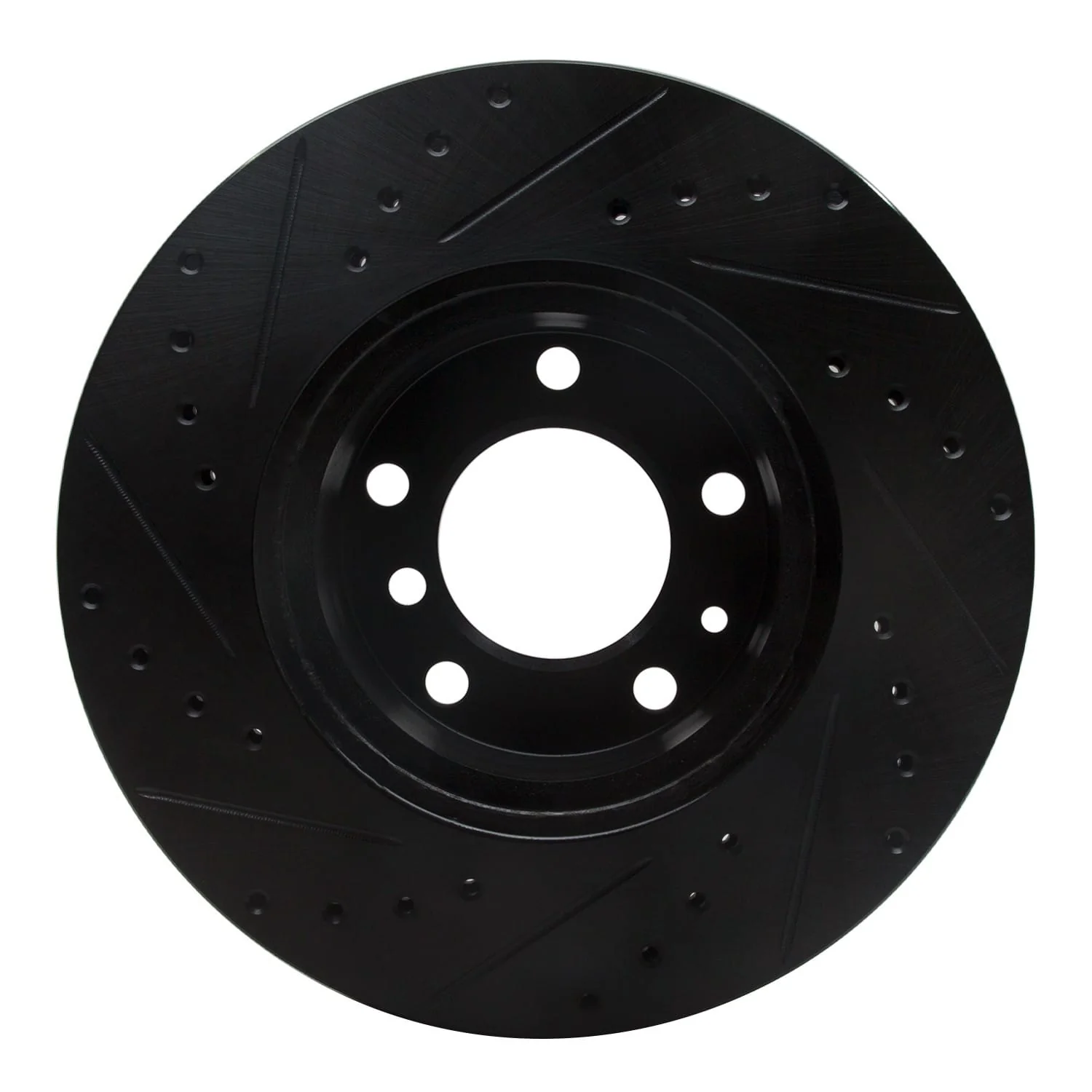 R1 Concepts 87-95 BMW 735IL Front Right Drilled & Slotted Black Brake Rotor - Image 2