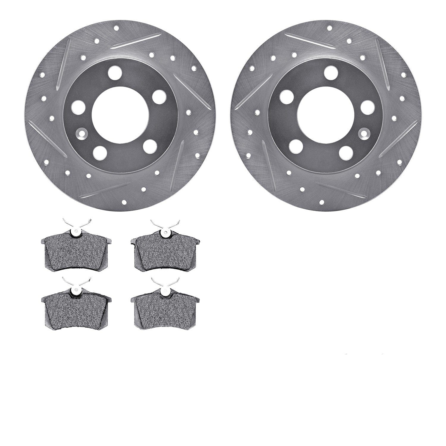 R1 Concepts 87-95 Porsche 968 Rear Silver Performance Drilled & Slotted Rotor Set w/ Performance Sport Pads