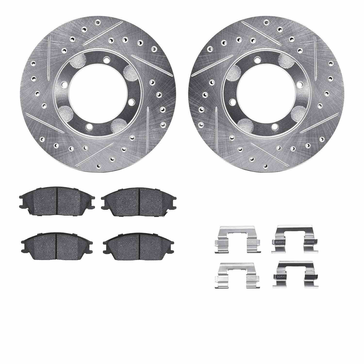 R1 Concepts 87-99 Hyundai Accent Front Drill/Slot Silver Rotors w/Optimum Pads