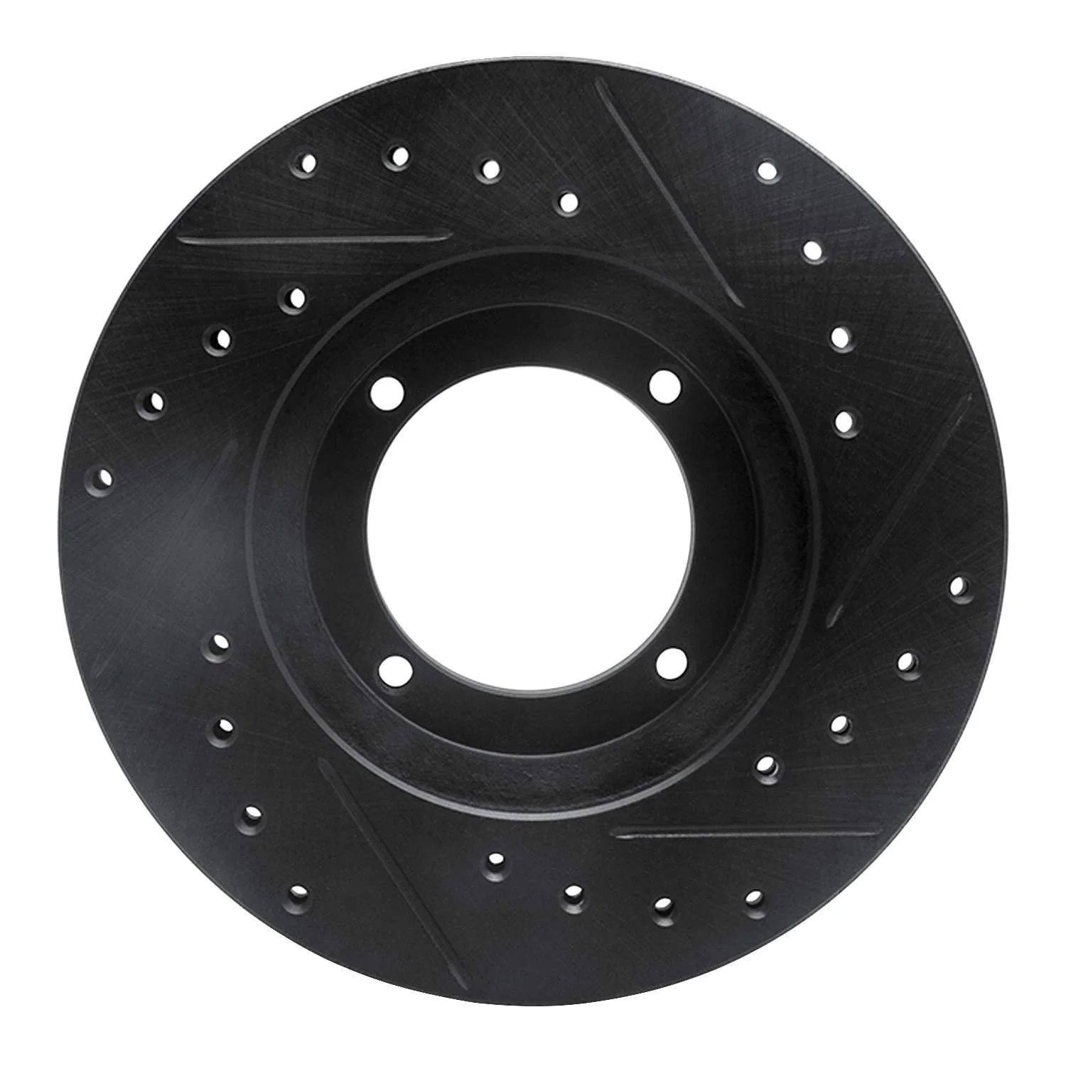 R1 Concepts 87-99 Hyundai Scoupe Front Left Drilled & Slotted Black Brake Rotor - Image 2