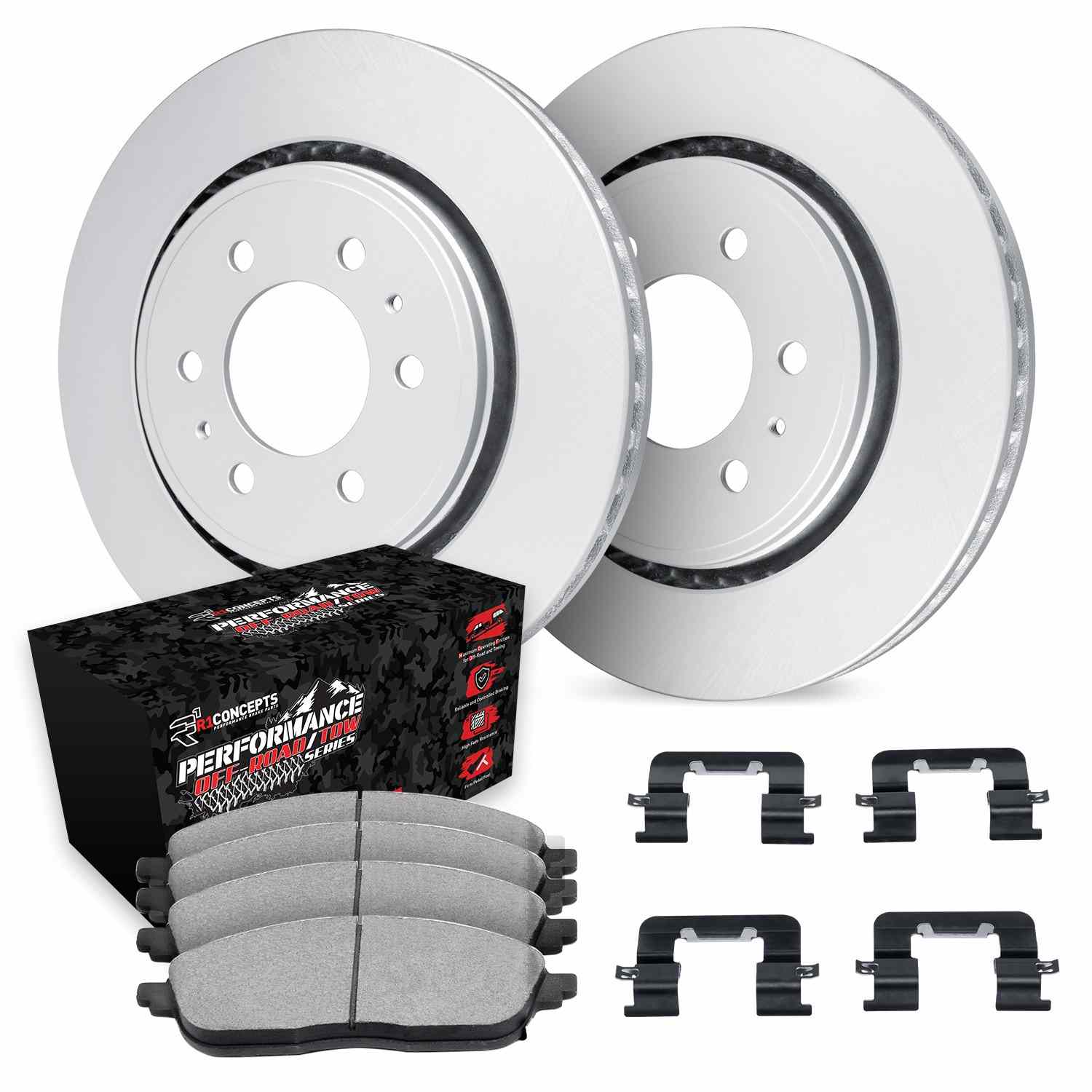 R1 Concepts 88-00 Cadillac Escalade Front Carbon Coated Rotor Set w/Off-Road/Tow Pads - Image 2