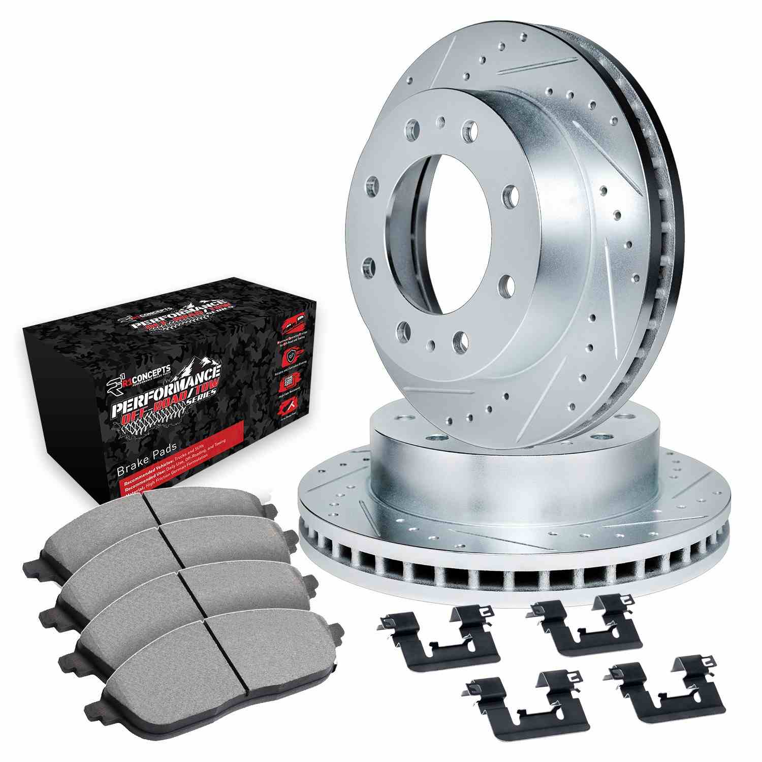 R1 Concepts 88-00 Chevrolet K1500 Suburban Front Drill/Slot Silver Rotors w/Off-Road/Tow Pads - Image 2